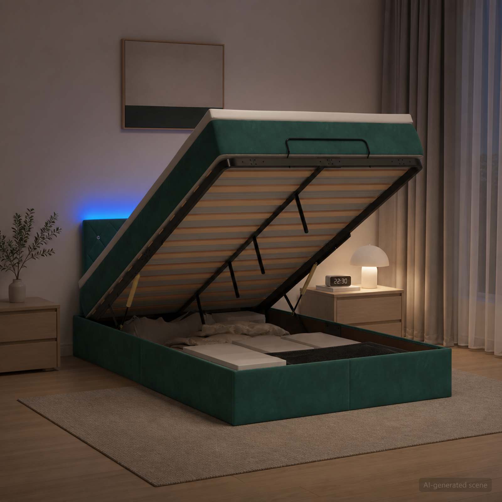 Ottoman-Bett mit Matratze und LED Dunkelgrün 120 x 200 cm Samt