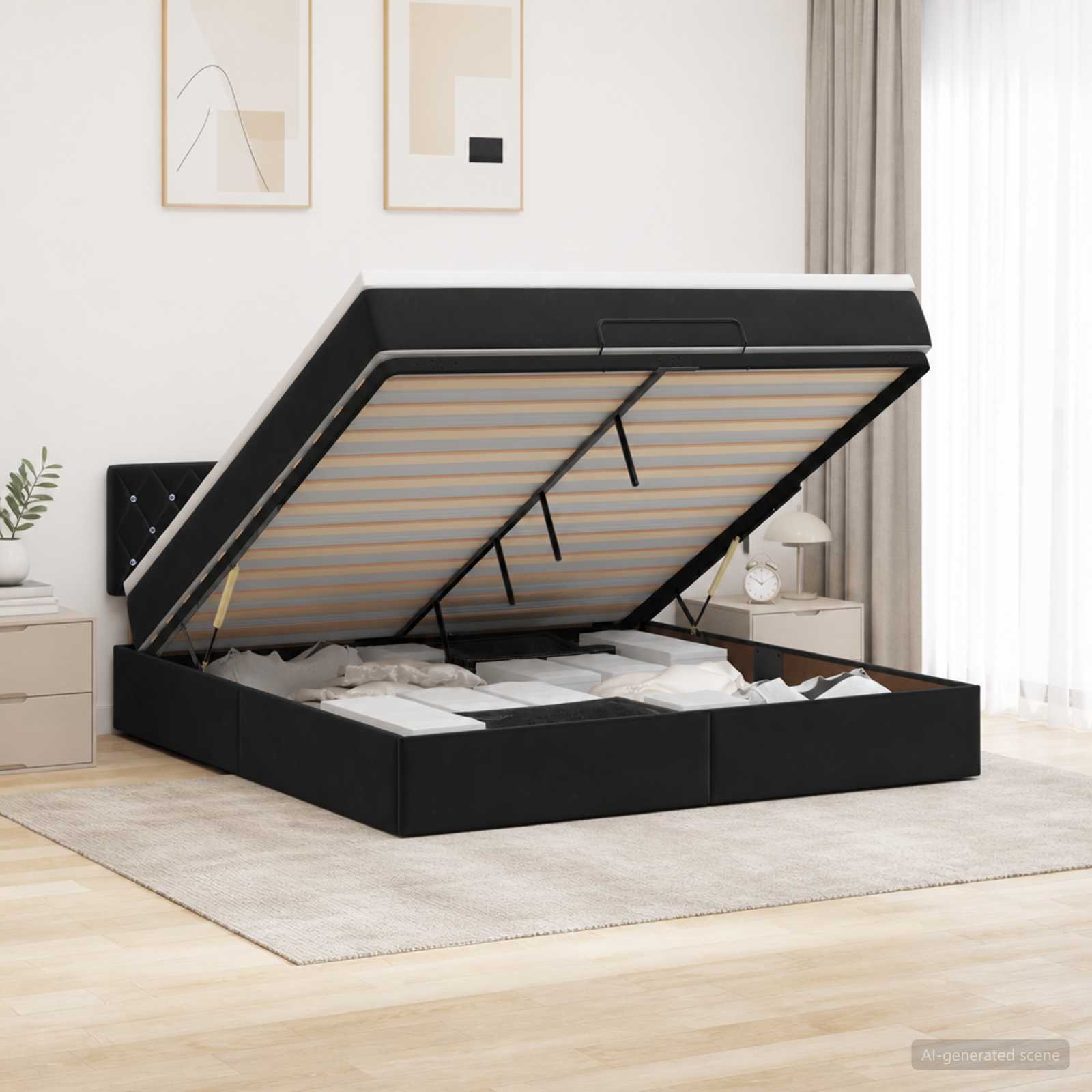 Ottoman Bett mit Matratze Schwarz 140 x 190 cm Samt