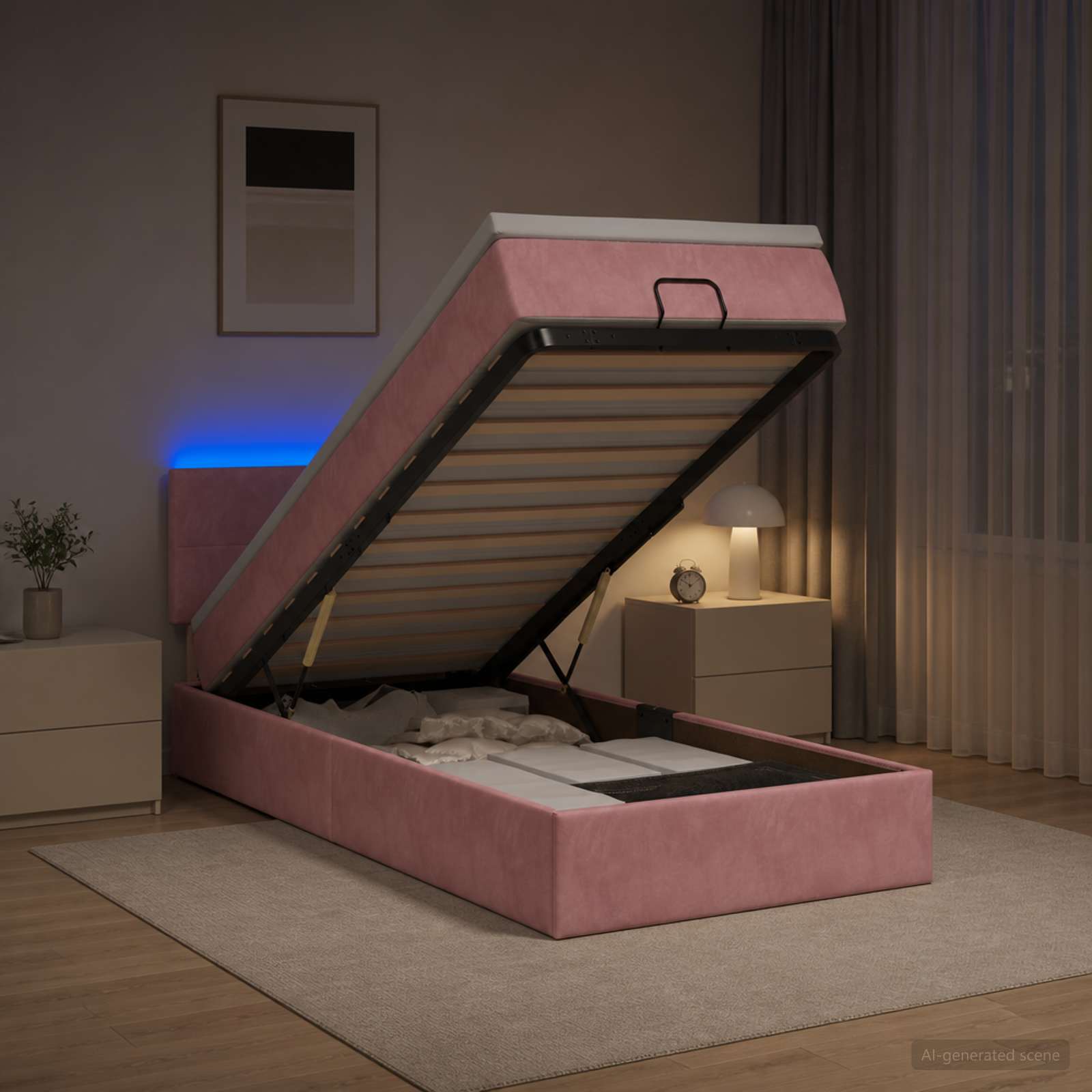Ottoman-Bett mit Matratze und LED Rosa 100 x 200 cm Samt