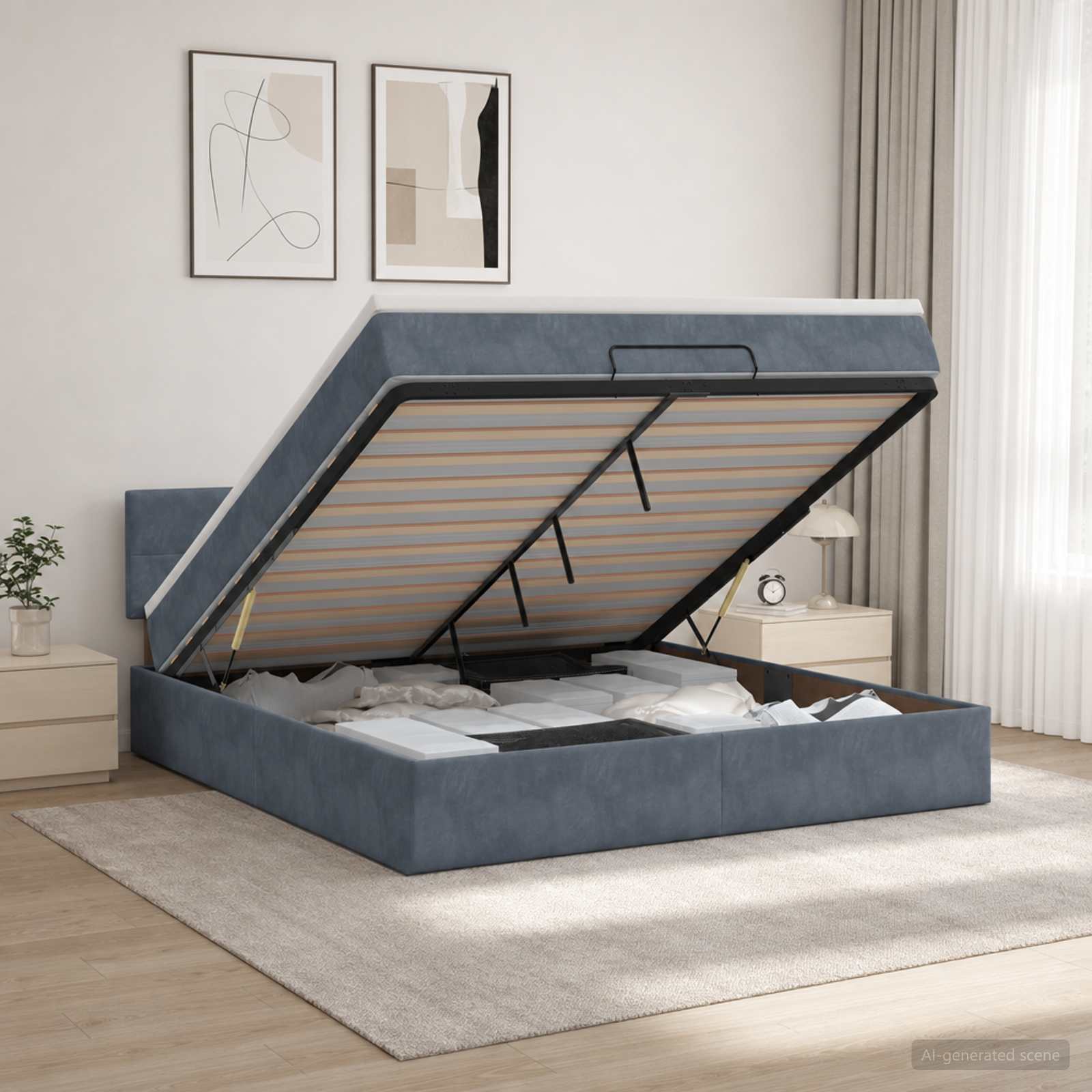 Ottoman Bett mit Matratze Dunkelgrau 180 x 200 cm Samt
