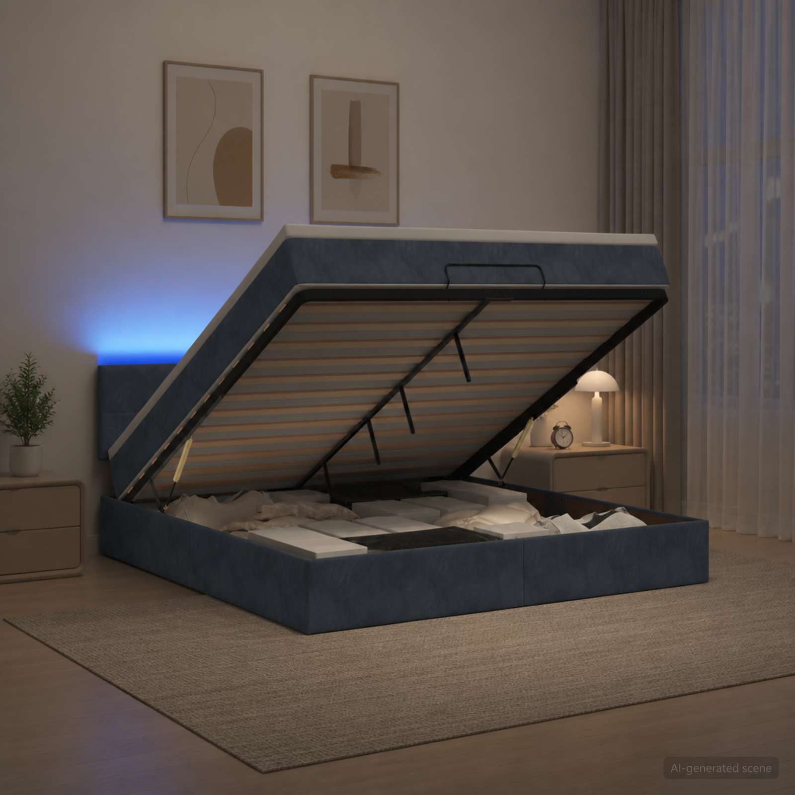 Ottoman-Bett mit Matratze und LED Dunkelgrau 180 x 200 cm Samt