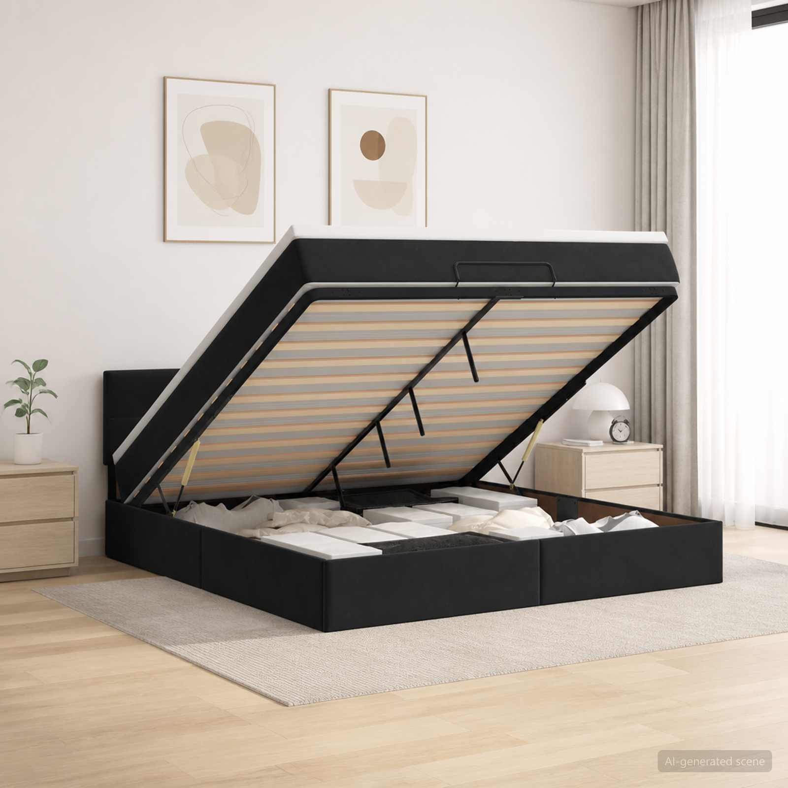 Ottoman Bett mit Matratze Schwarz 140 x 200 cm Samt