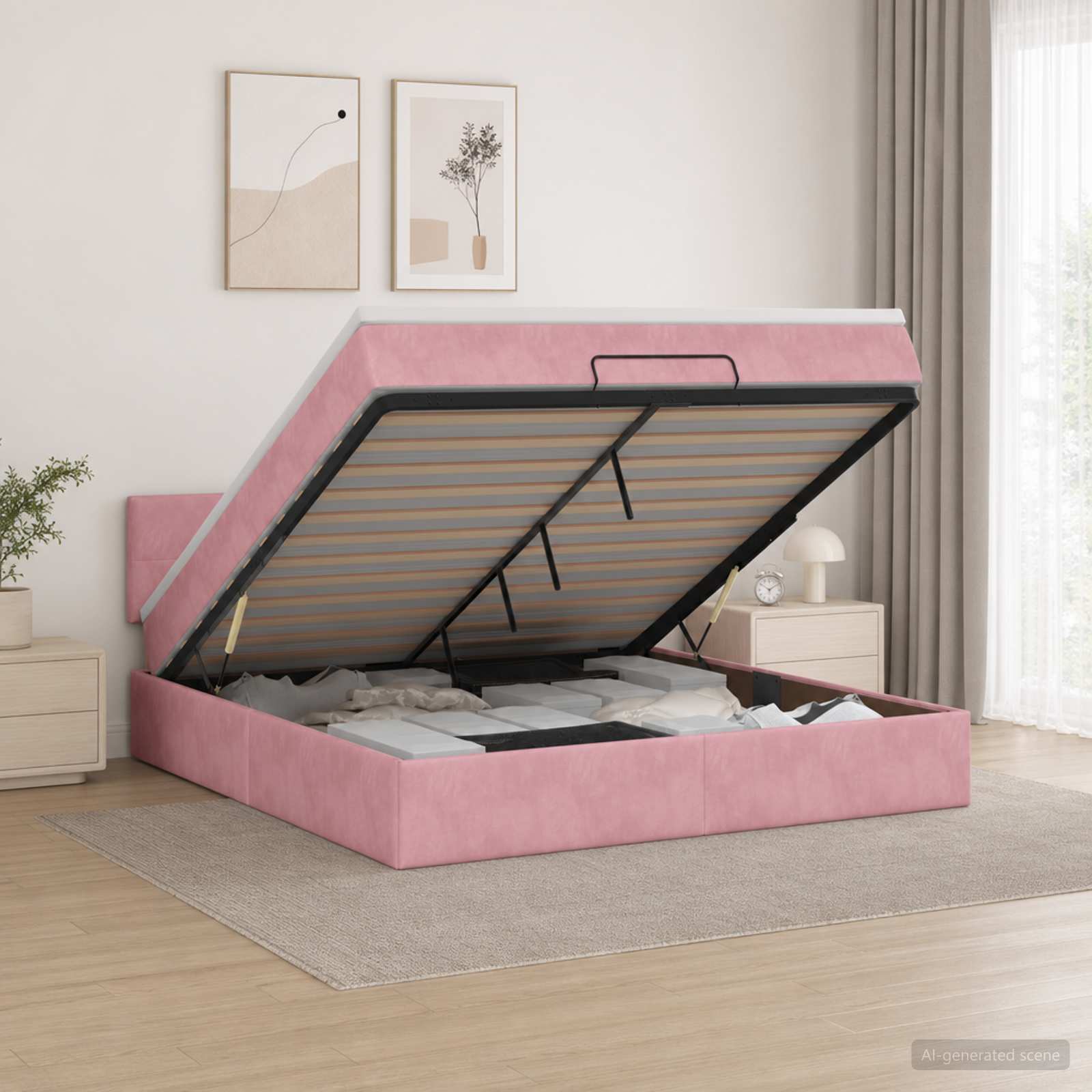 Ottoman Bett mit Matratze mit Kopfteil Rosa 140 x 200 cm Samt