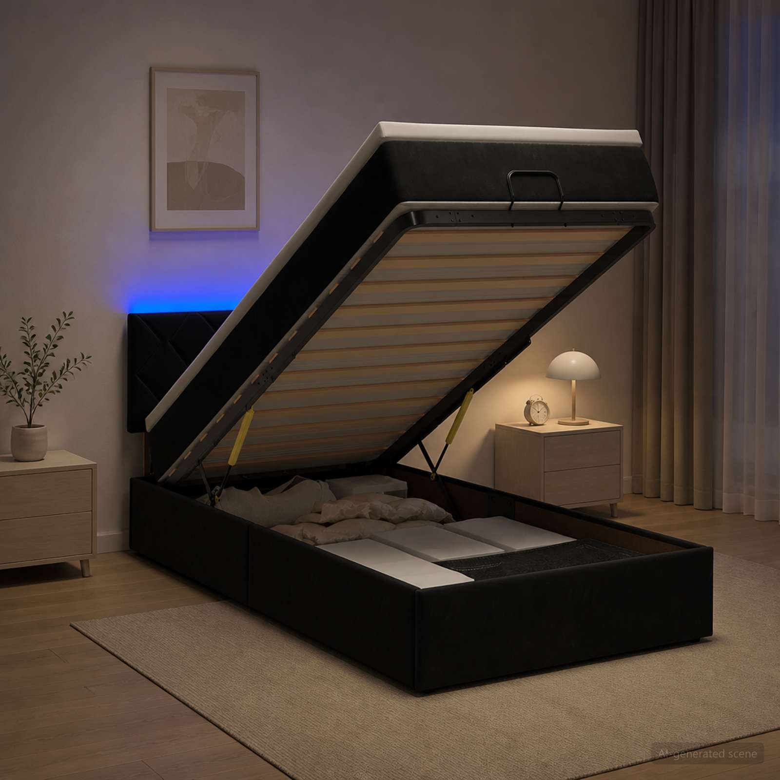 Ottoman-Bett mit Matratze und LED Schwarz 80 x 200 cm Samt