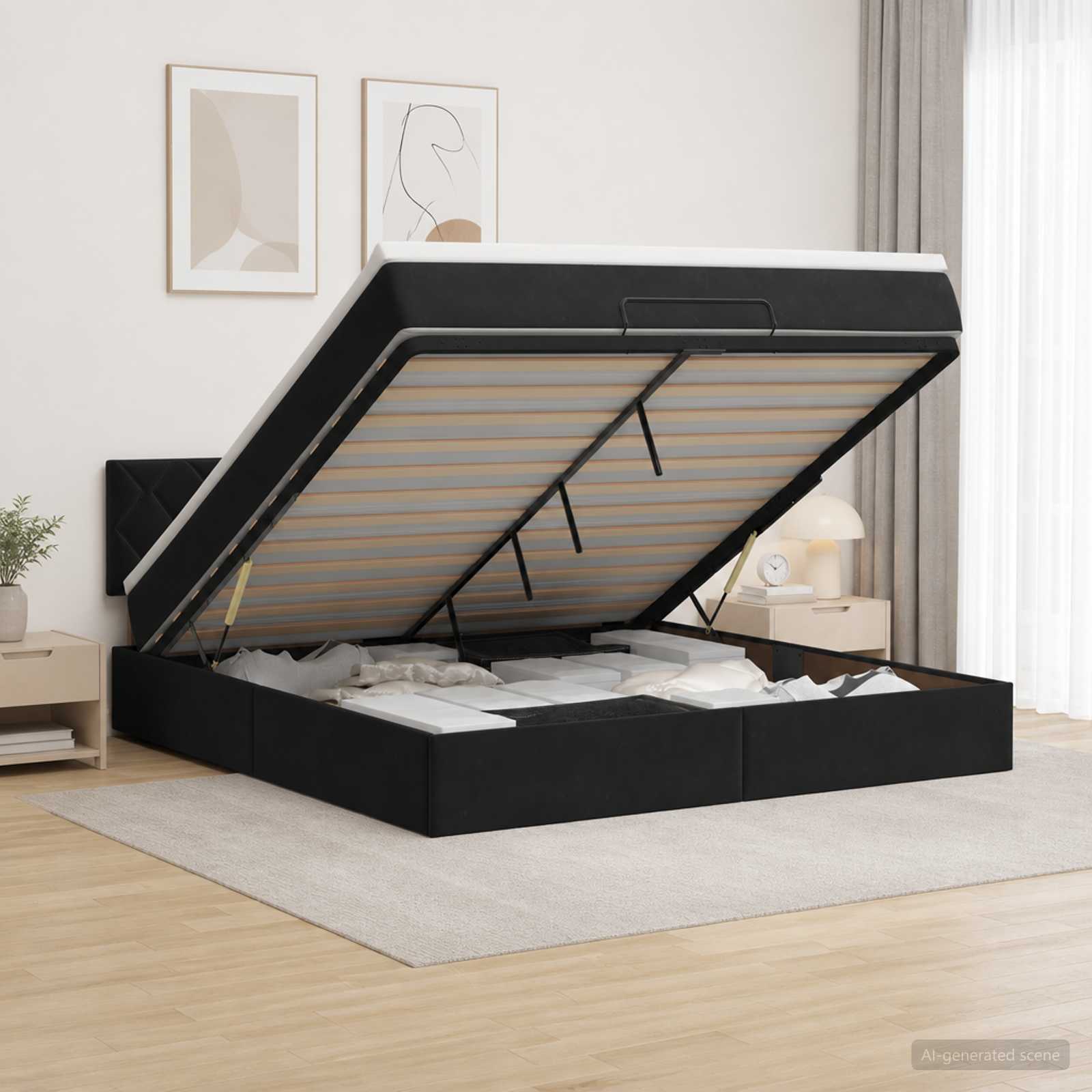 Ottoman Bett mit Matratze Schwarz 140 x 190 cm Samt