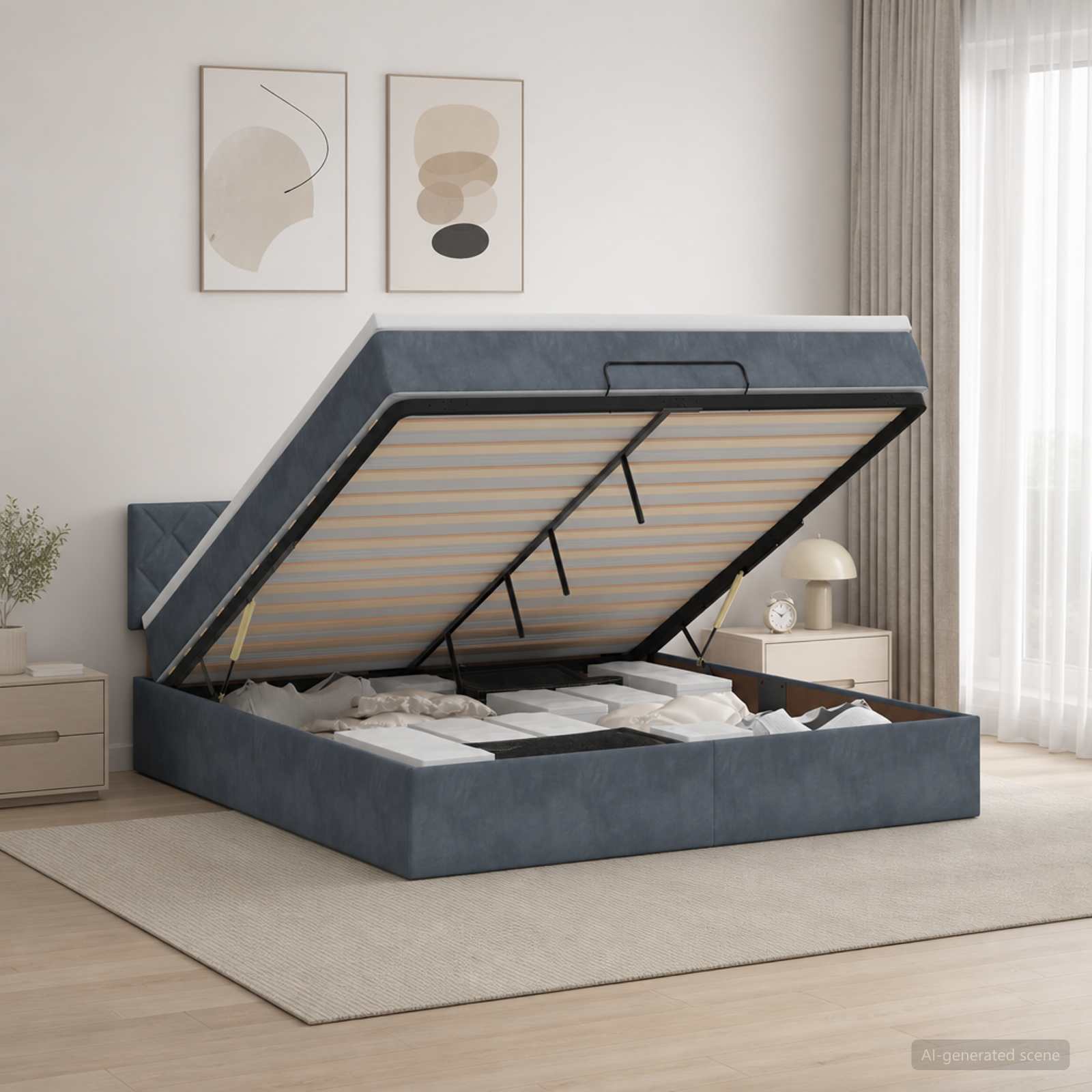 Ottoman Bett mit Matratze Dunkelgrau 180 x 200 cm Samt