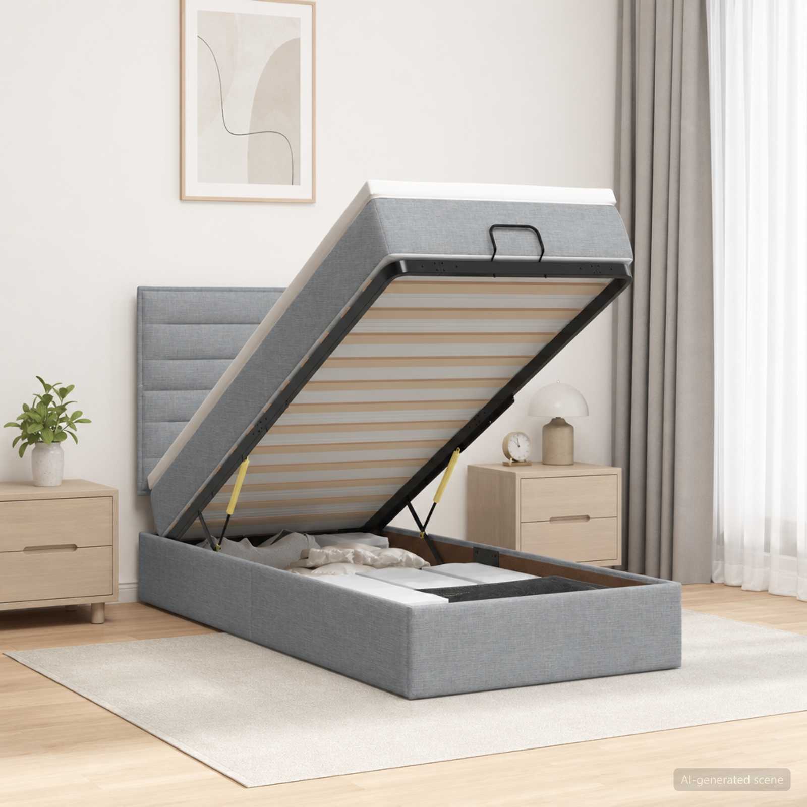 Ottoman-Bett mit Matratze und LED Hellgrau 80 x 200 cm Stoff