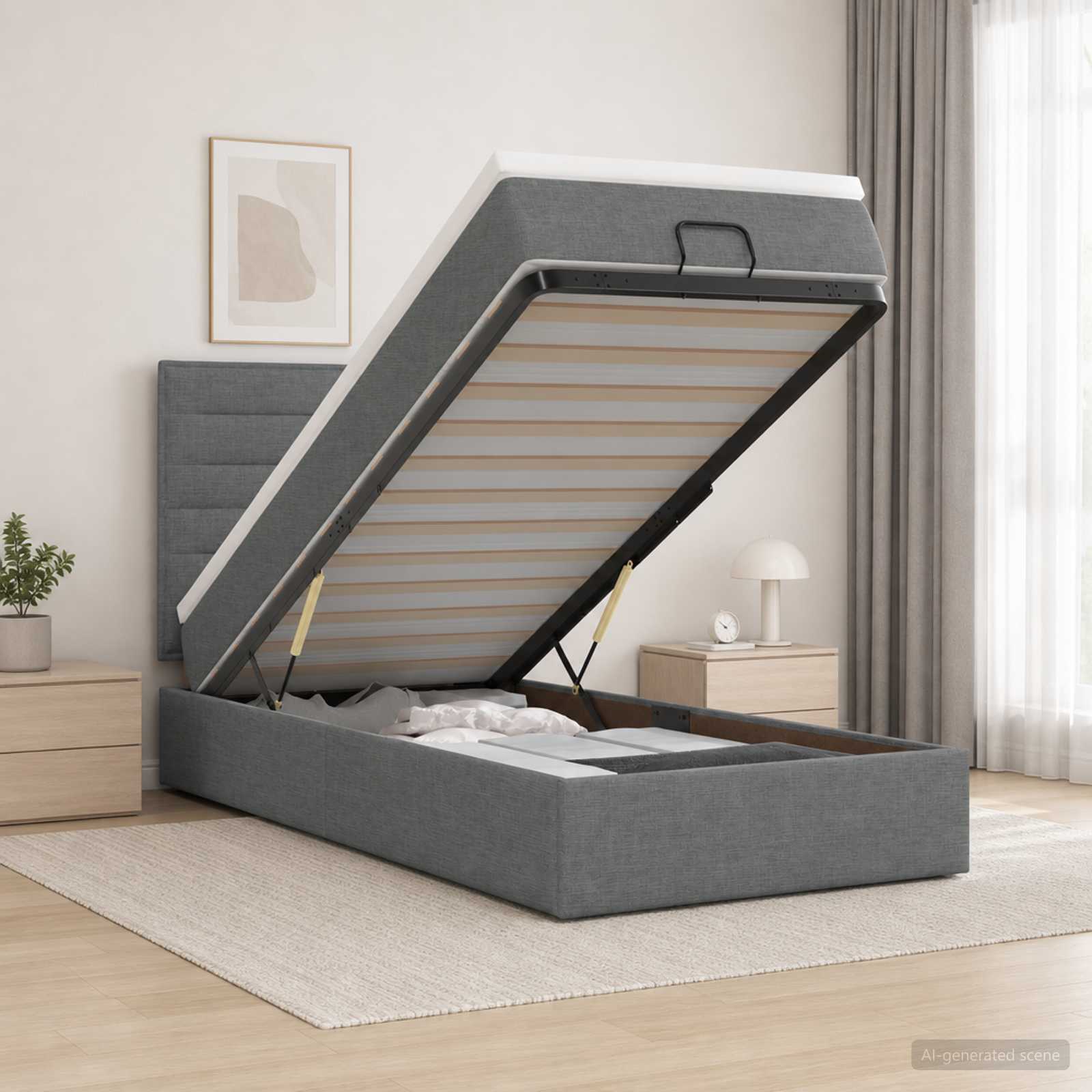 Ottoman Bett mit Matratze Dunkelgrau 100 x 200 cm Stoff