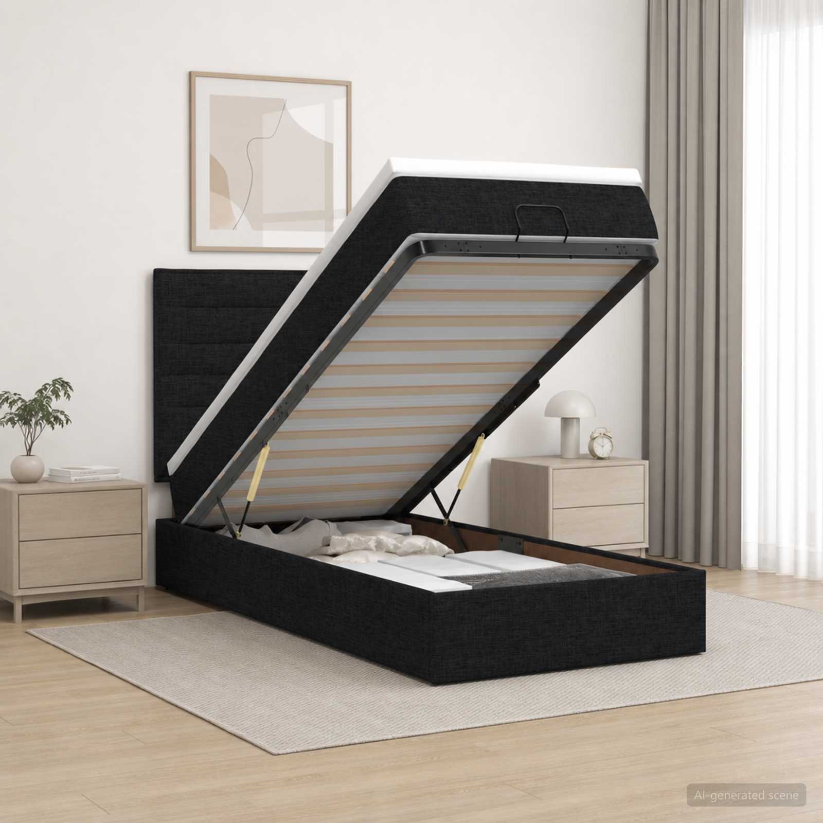 Ottoman Bett mit Matratze Schwarz 80 x 200 cm Stoff