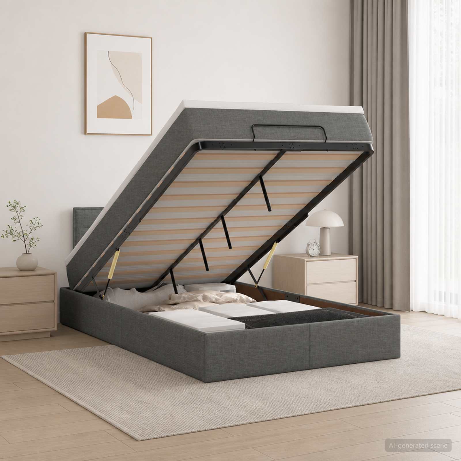 Ottoman Bett mit Matratze Dunkelgrau 120 x 190 cm Stoff