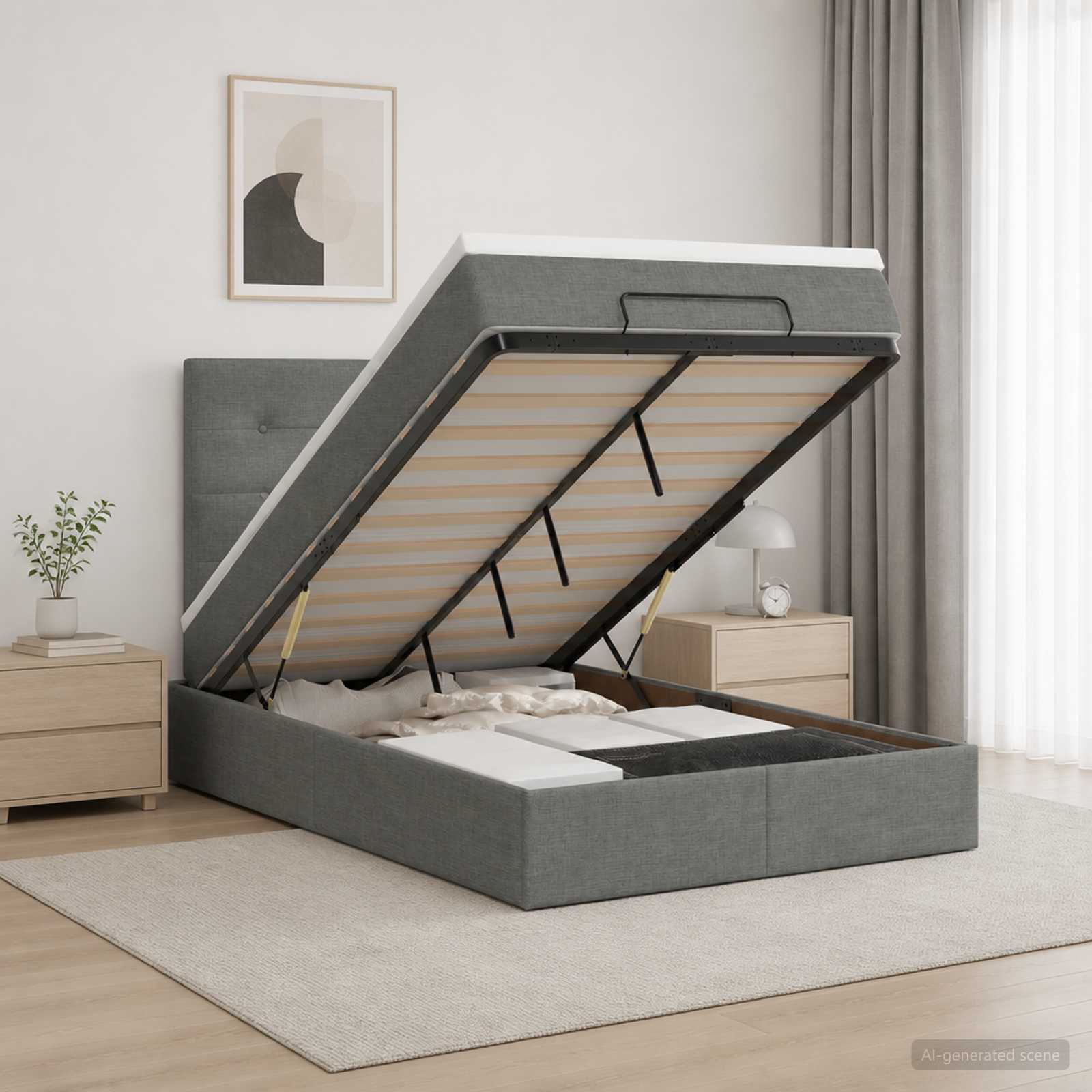 Ottoman Bett mit Matratze Dunkelgrau 120 x 200 cm Stoff