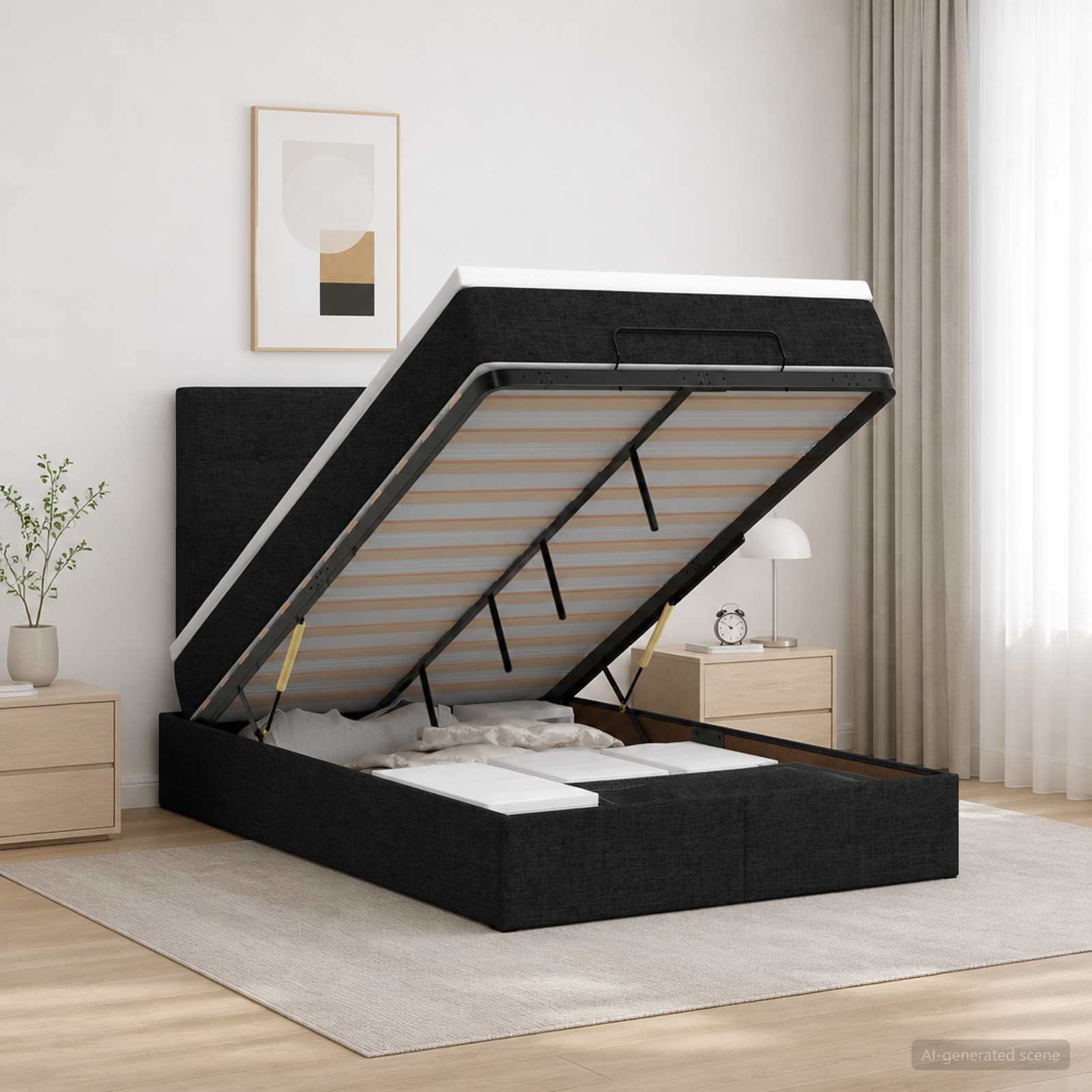Ottoman Bett mit Matratze Schwarz 120 x 200 cm Stoff