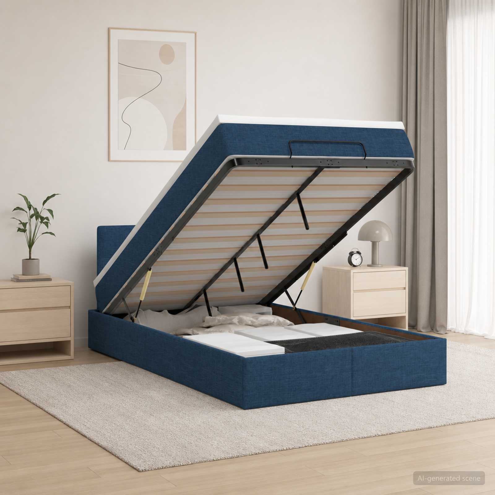 Ottoman Bett mit Matratze mit Kopfteil Blau 120 x 200 cm Stoff