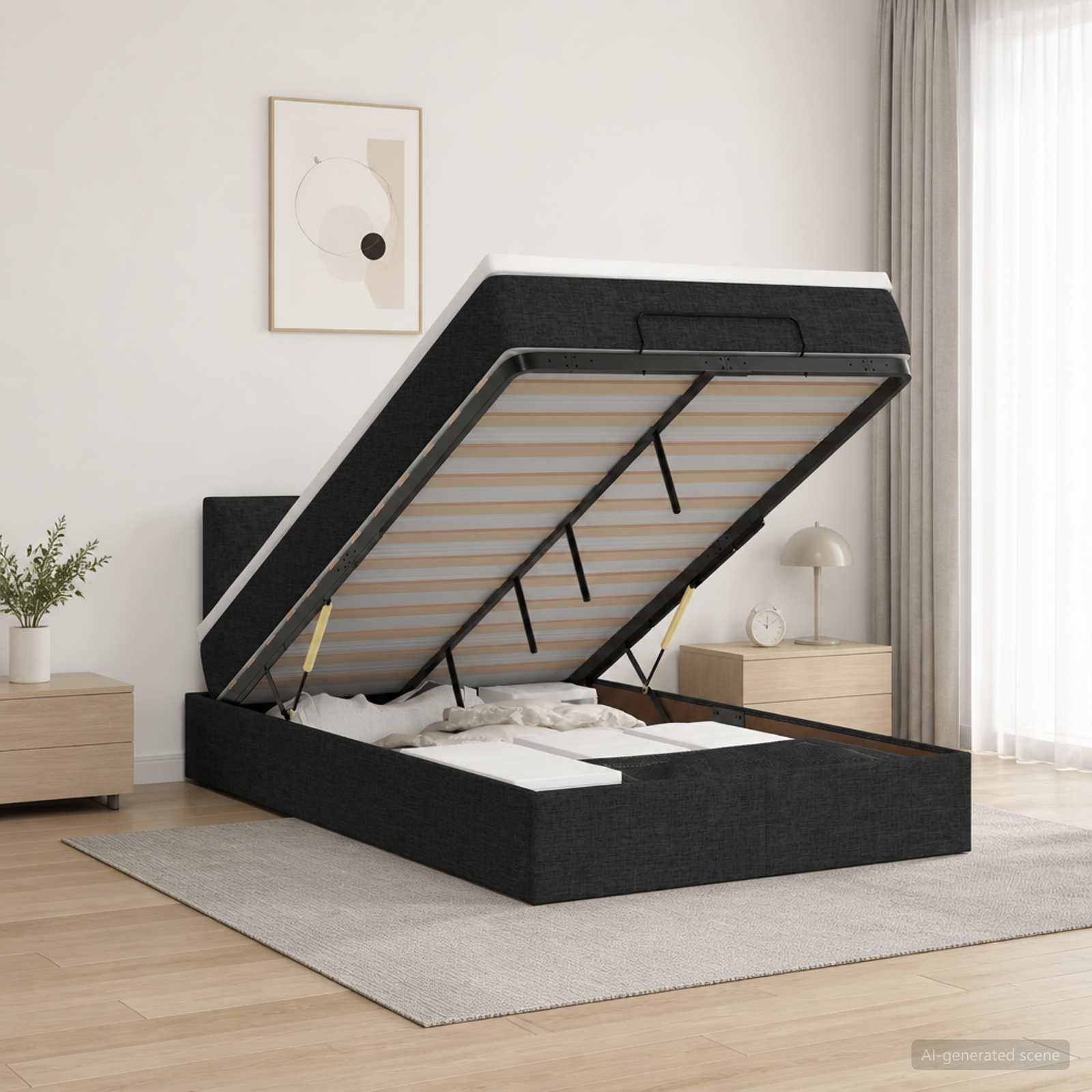 Ottoman-Bett mit Matratze und LED Schwarz 120 x 200 cm Stoff