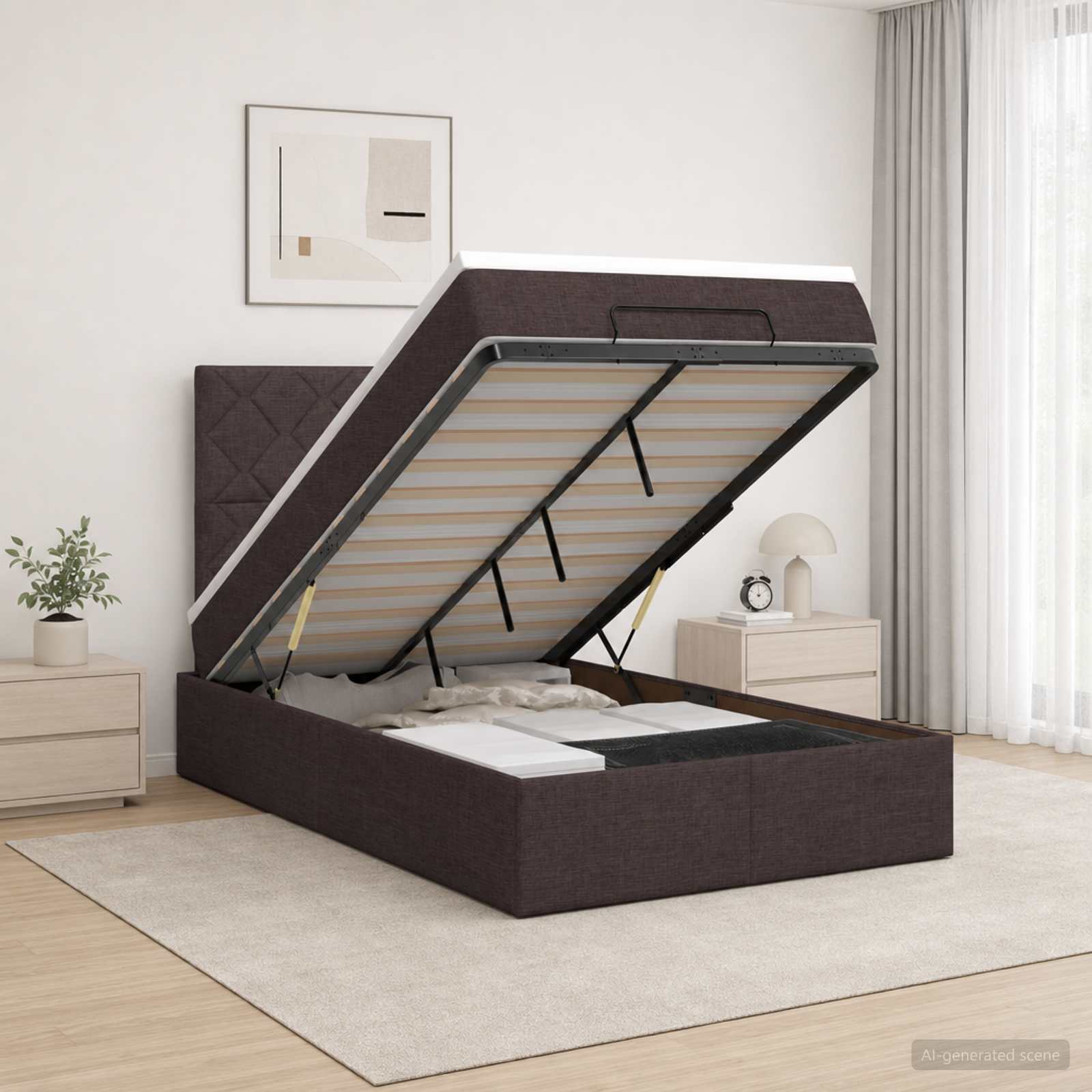 Ottoman-Bett mit Matratze und LED Dunkelbraun 120 x 190 cm