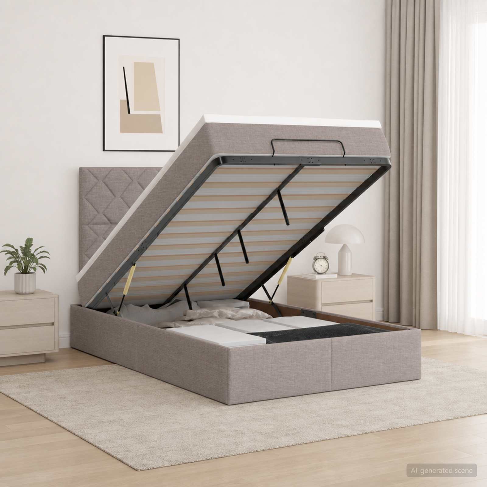 Ottoman Bett mit Matratze mit Kopfteil Taupe 120 x 200 cm Stoff