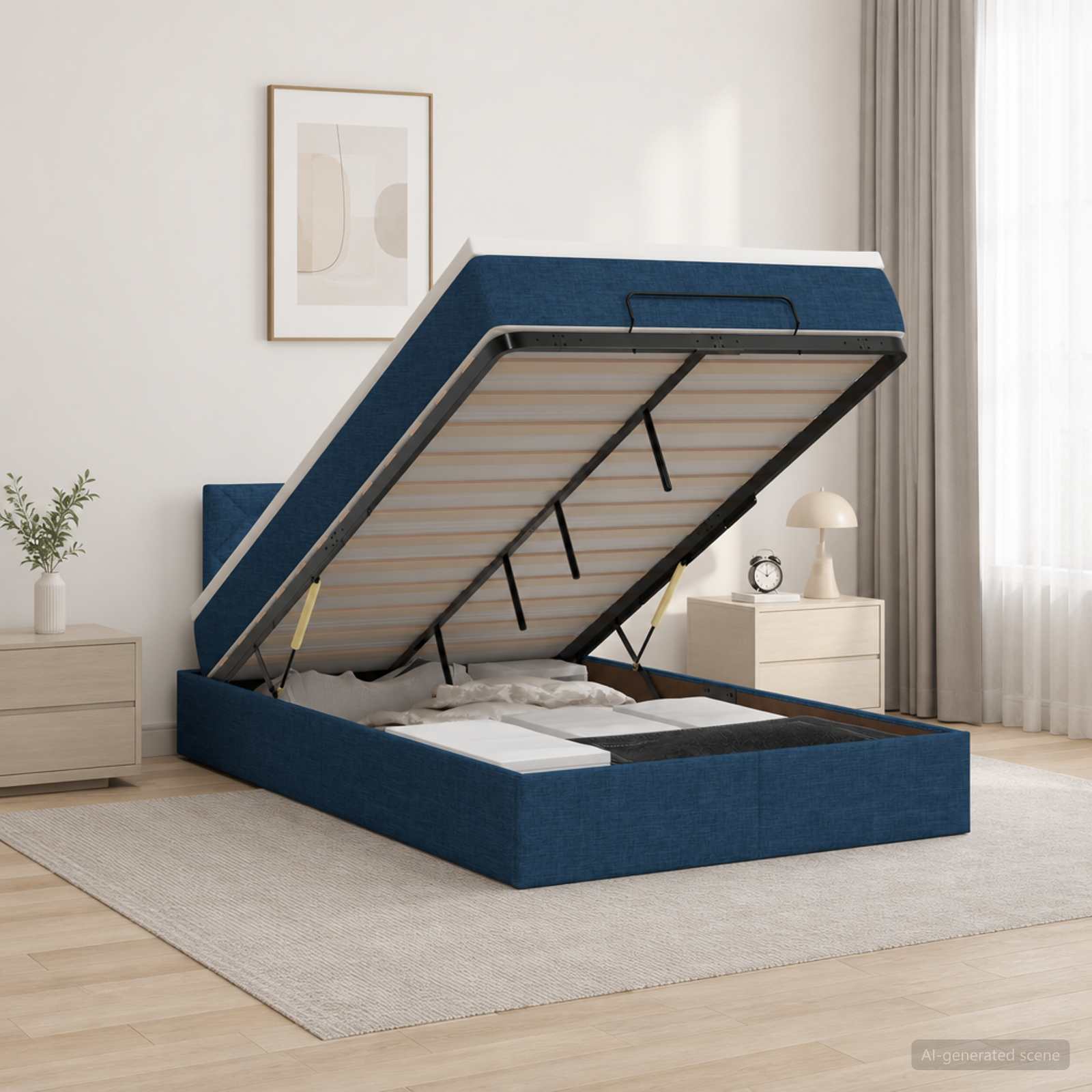 Ottoman-Bett mit Matratze und LED Blau 120 x 200 cm Stoff