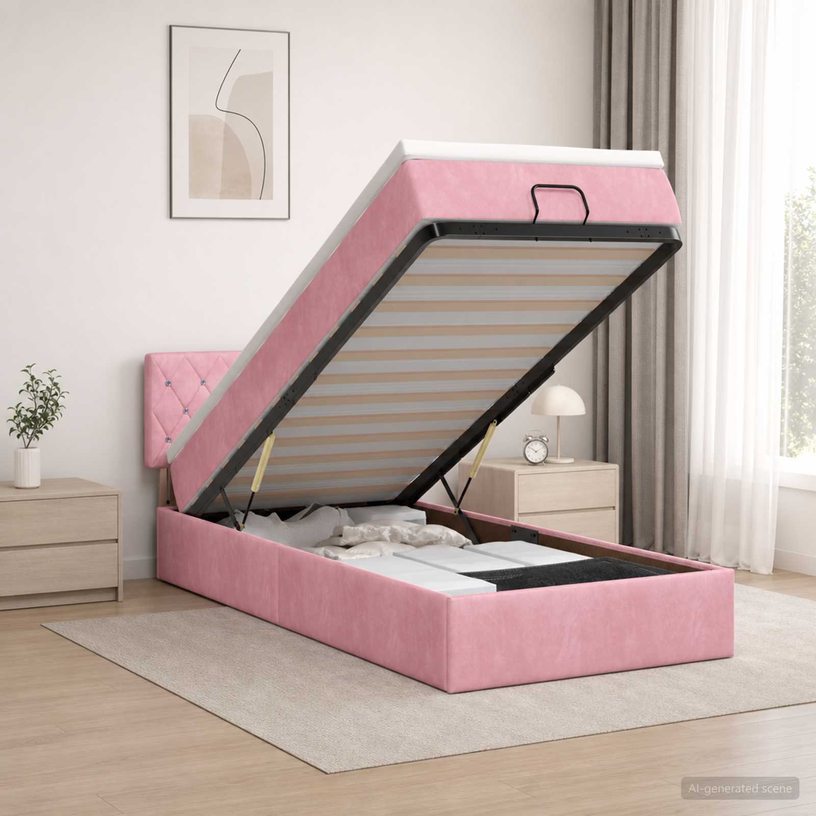 Ottoman Bett mit Matratze mit Kopfteil Rosa 80 x 200 cm Samt