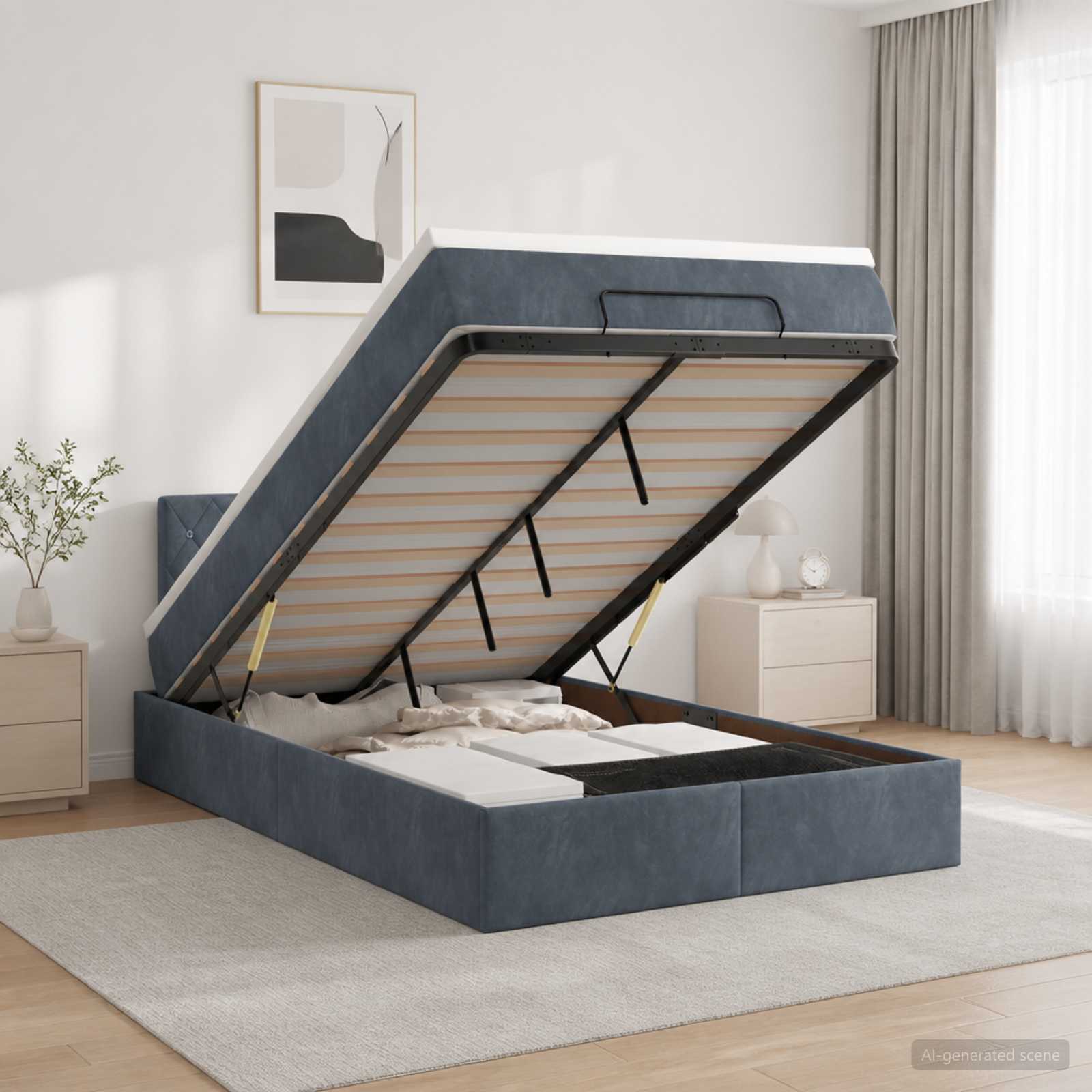 Ottoman Bett mit Matratze Dunkelgrau 120 x 200 cm Samt