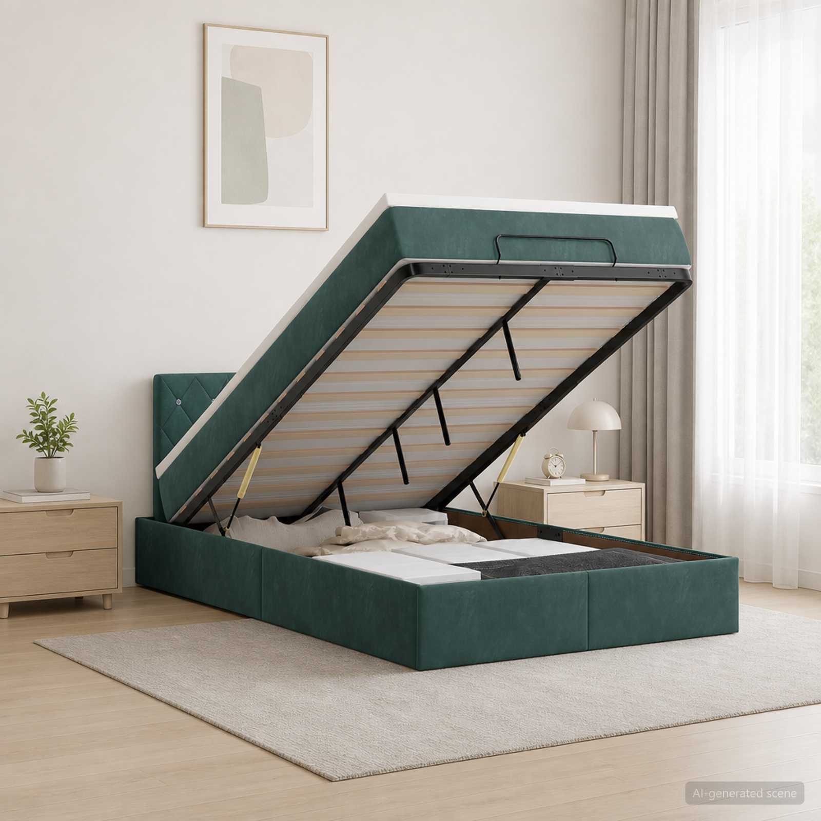 Ottoman Bett mit Matratze Dunkelgrün 120 x 200 cm Samt