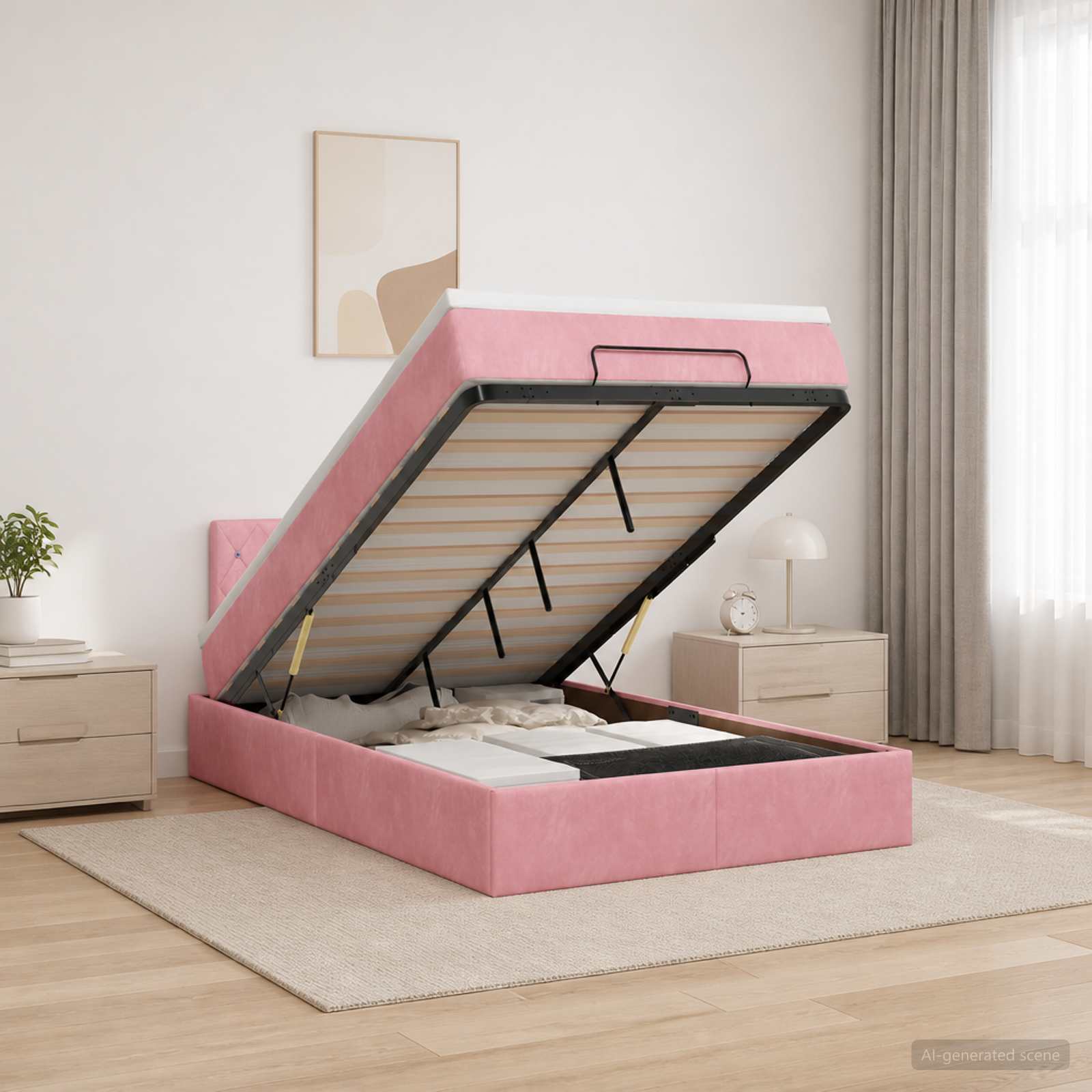 Ottoman Bett mit Matratze mit Kopfteil Rosa 120 x 200 cm Samt