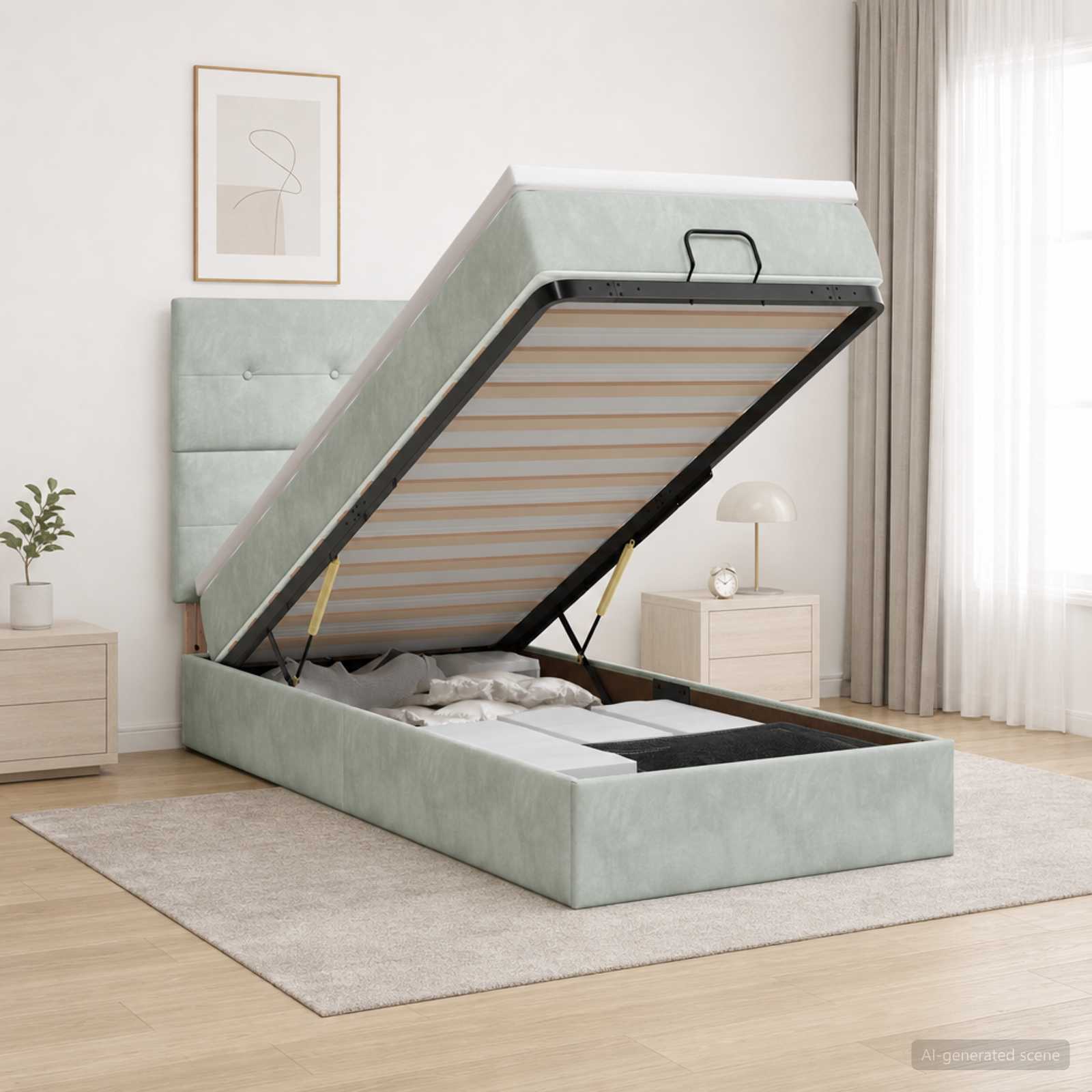 Ottoman Bett mit Matratze Hellgrau 80 x 200 cm Samt