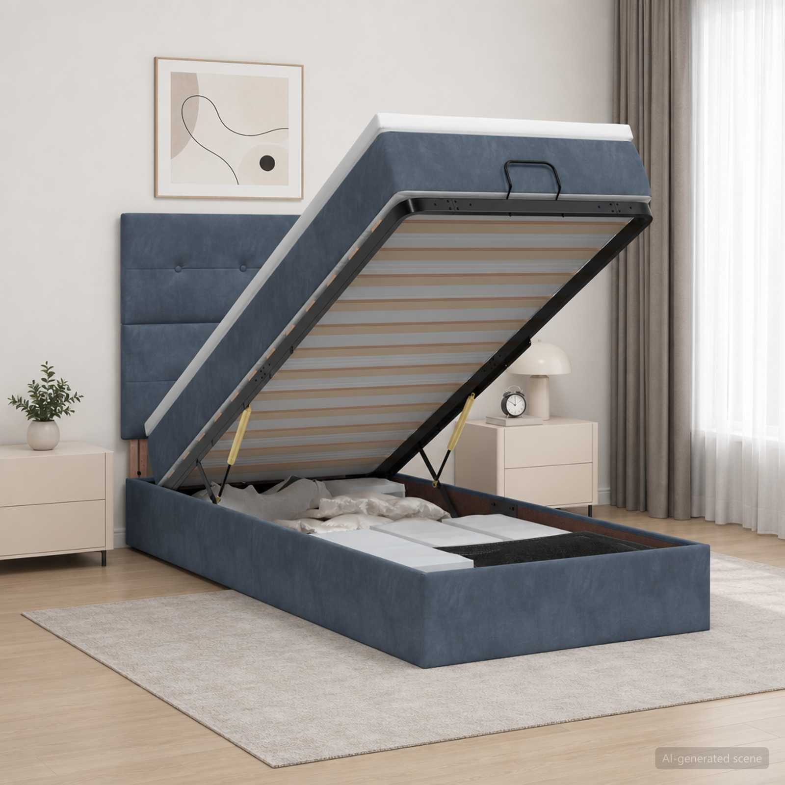 Ottoman Bett mit Matratze Dunkelgrau 90 x 190 cm Samt