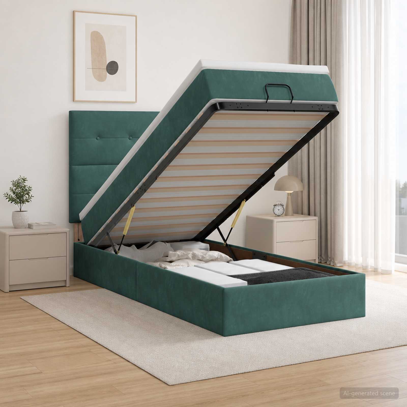 Ottoman Bett mit Matratze Dunkelgrün 90 x 200 cm Samt