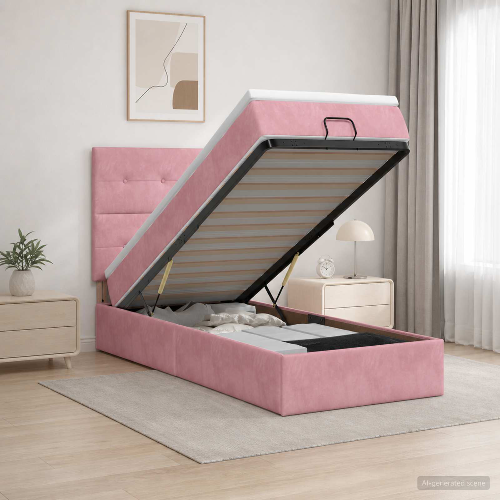 Ottoman-Bett mit Matratze und LED Rosa 100 x 200 cm Samt