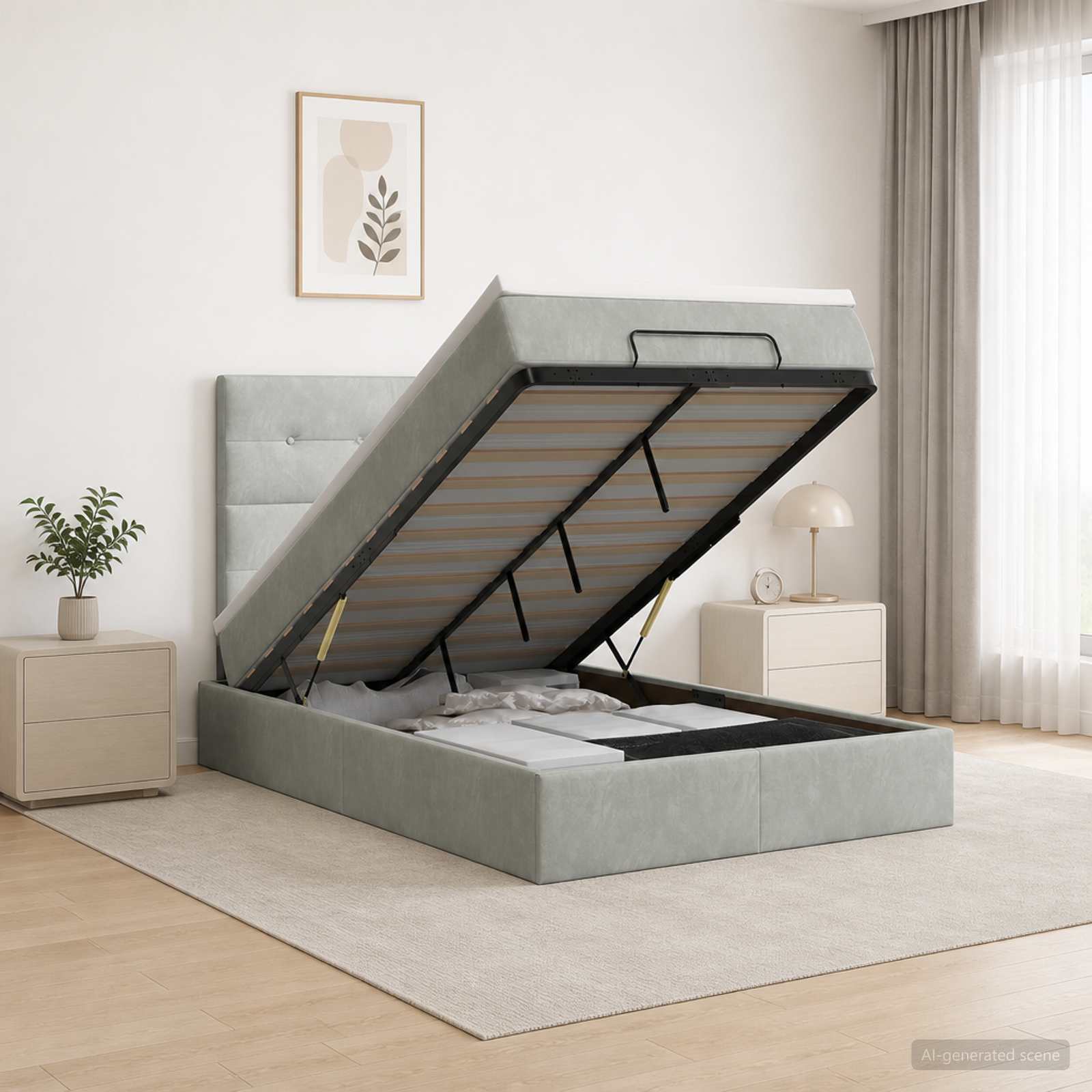 Ottoman-Bett mit Matratze und LED Hellgrau 120 x 200 cm Samt