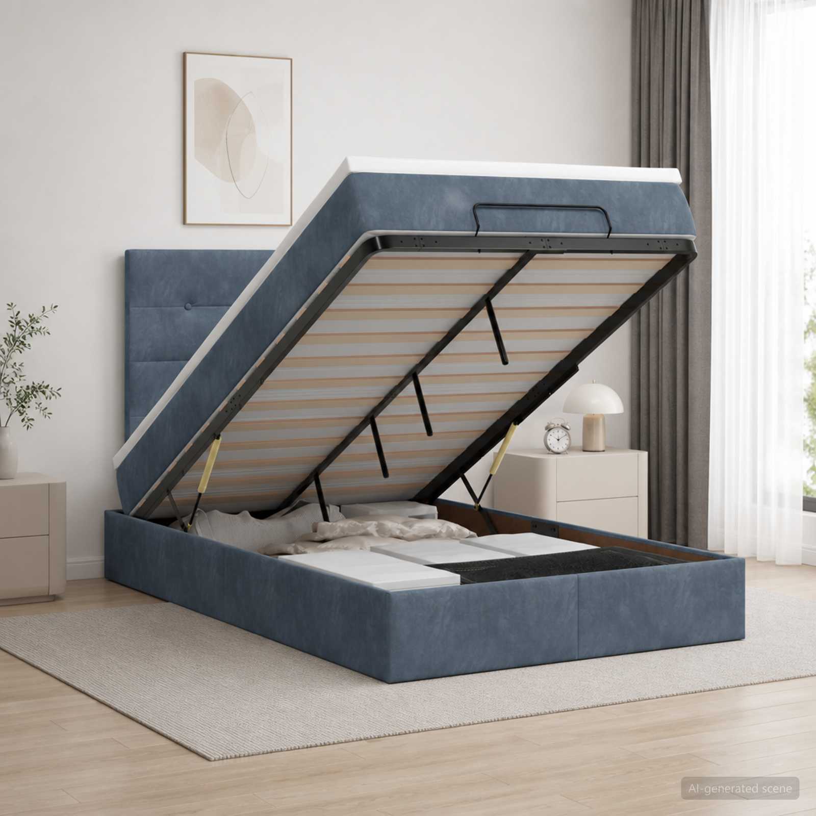 Ottoman Bett mit Matratze Dunkelgrau 120 x 190 cm Samt