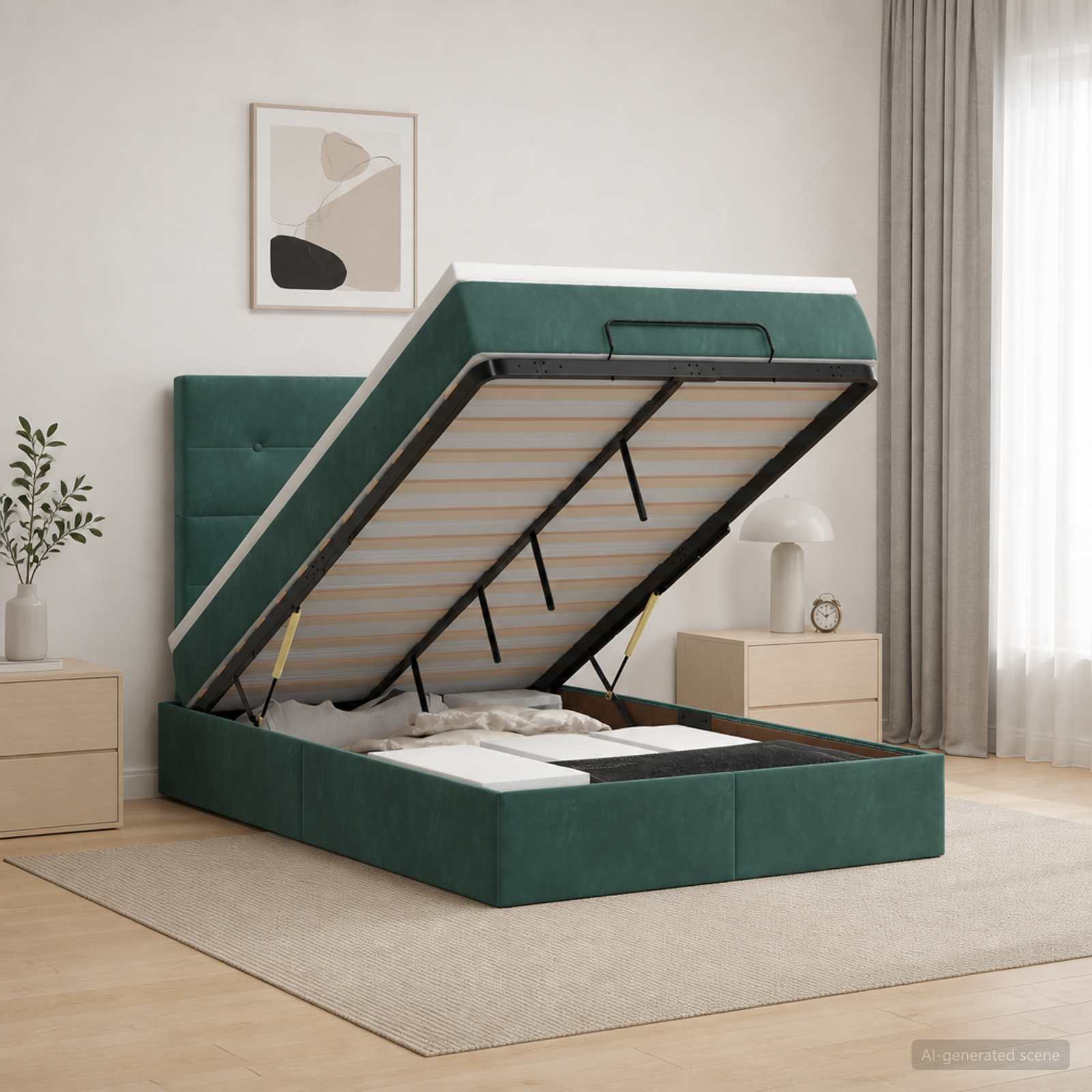 Ottoman Bett mit Matratze Dunkelgrün 120 x 200 cm Samt