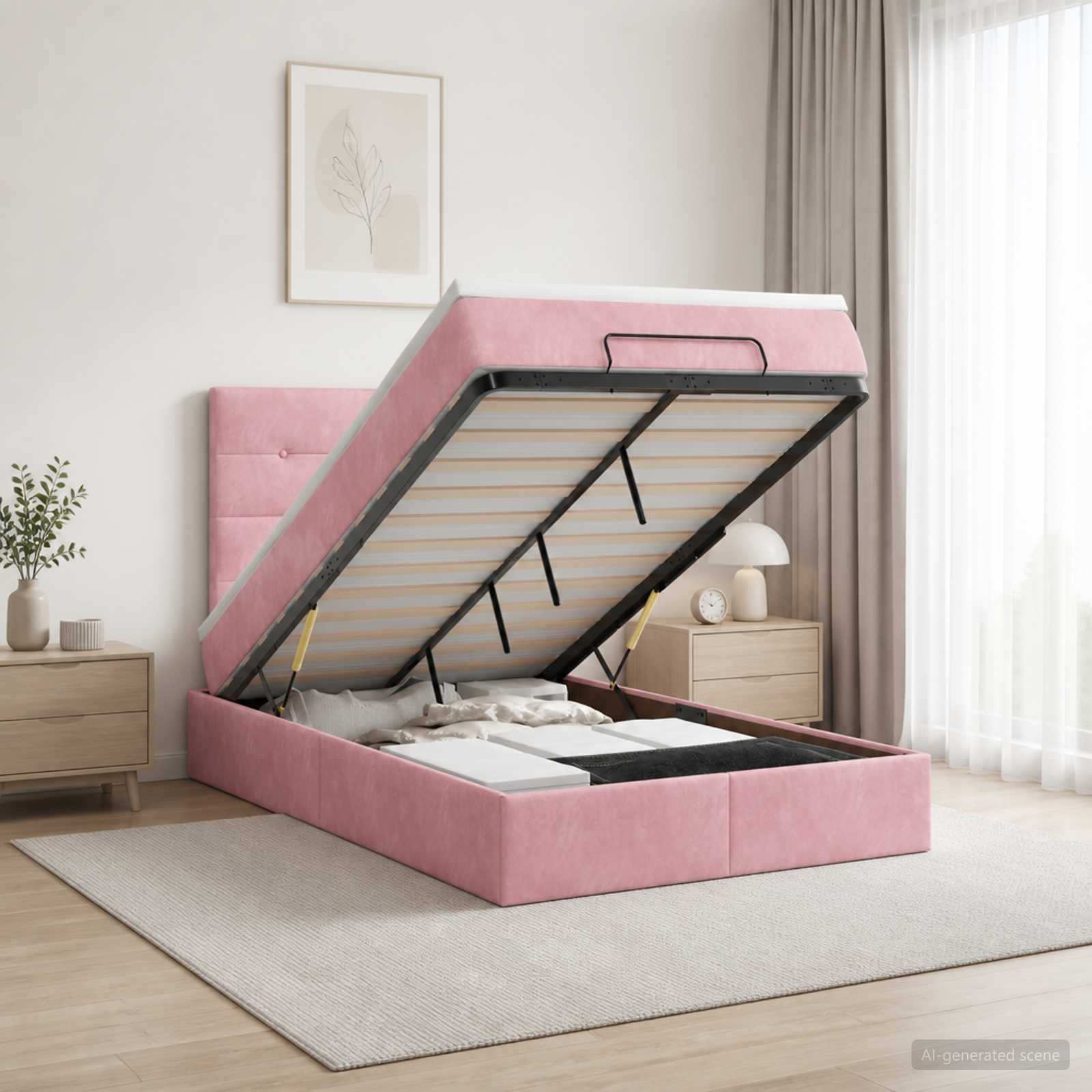 Ottoman Bett mit Matratze mit Kopfteil Rosa 120 x 200 cm Samt