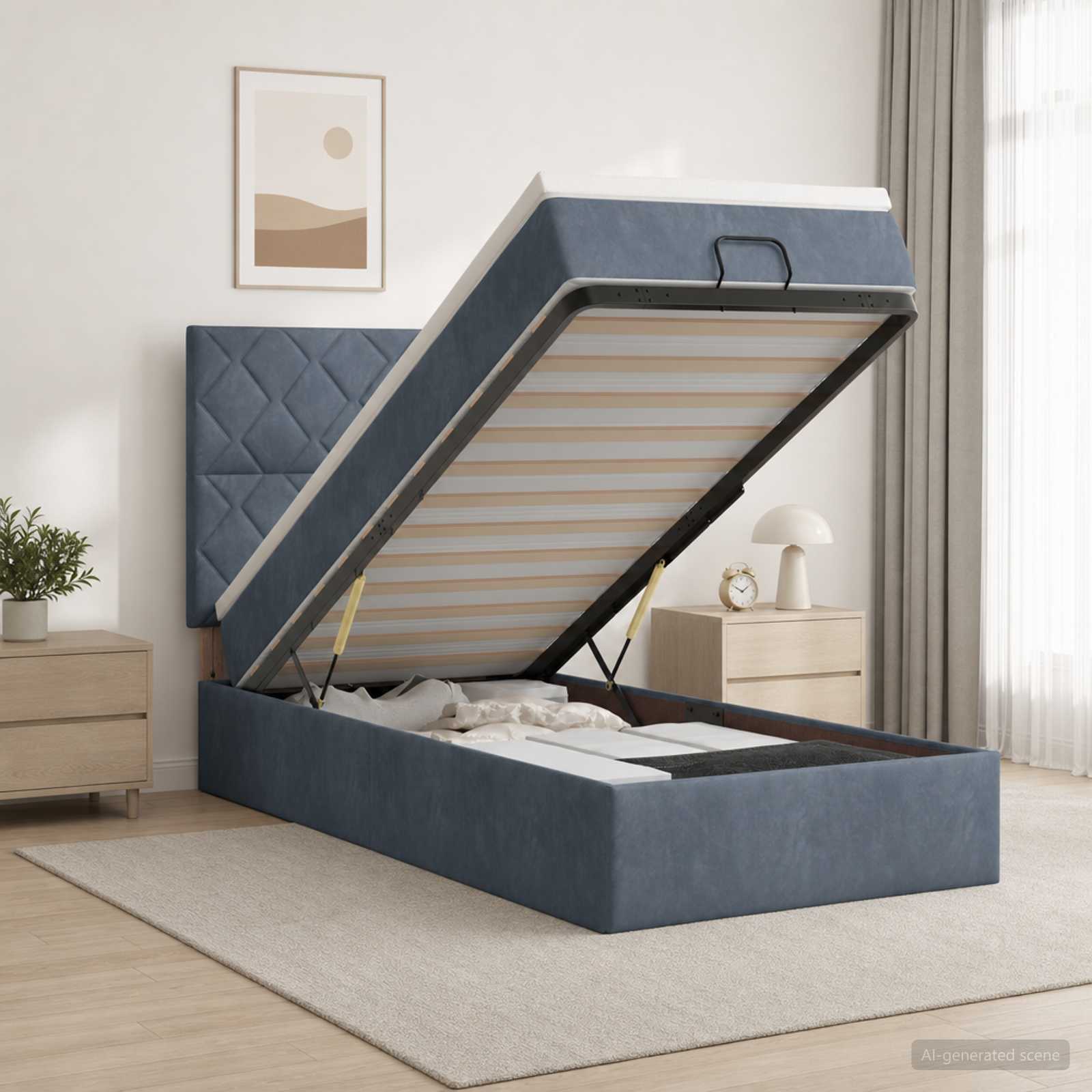 Ottoman Bett mit Matratze Dunkelgrau 100 x 200 cm Samt
