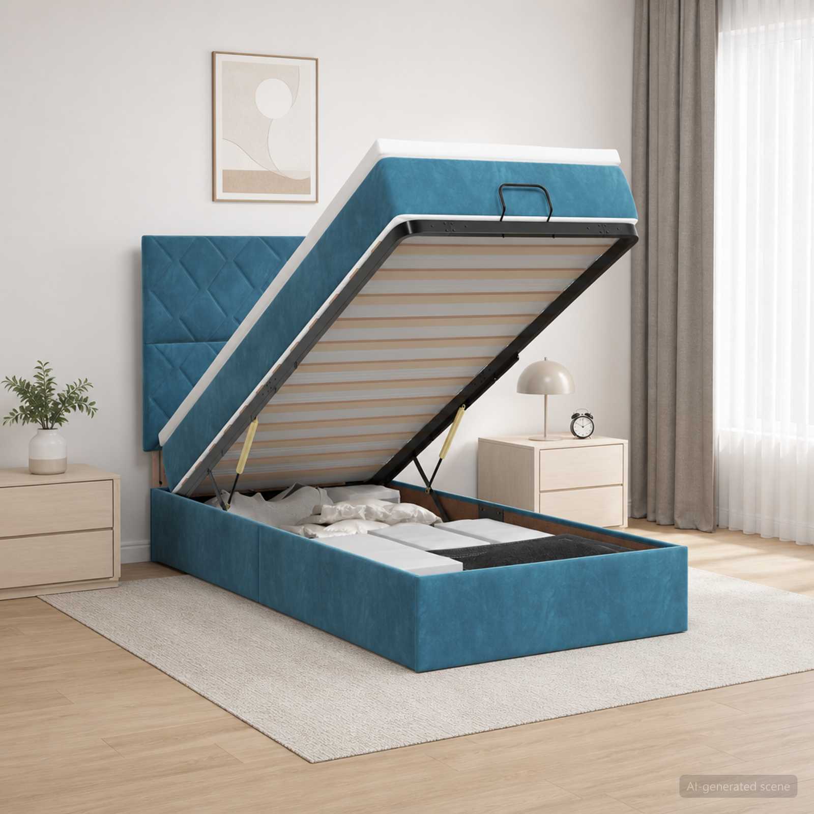 Ottoman-Bett mit Matratze und LED Dunkelblau 80 x 200 cm Samt