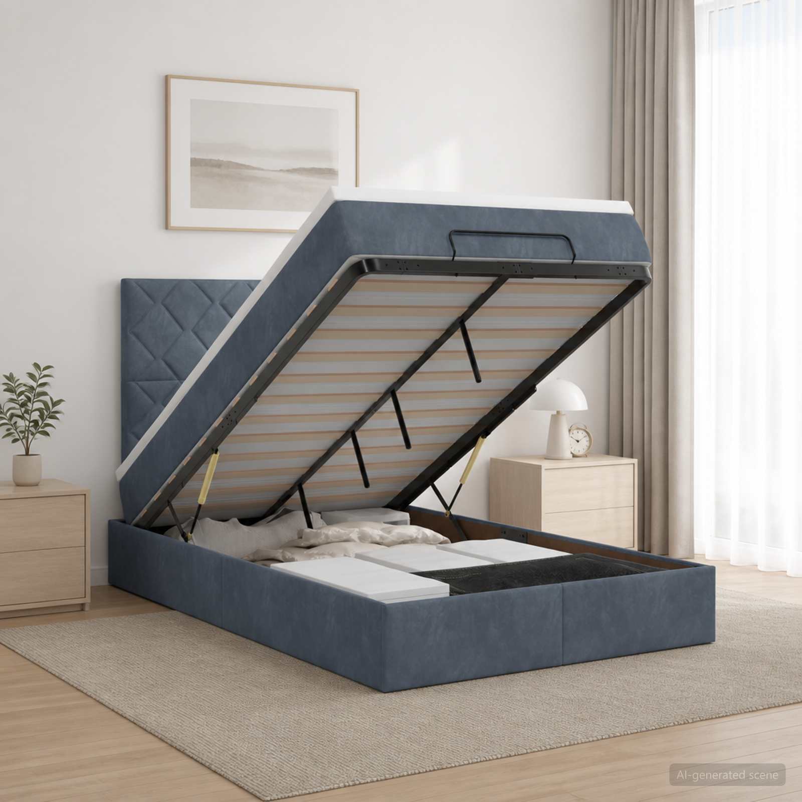 Ottoman Bett mit Matratze Dunkelgrau 120 x 200 cm Samt