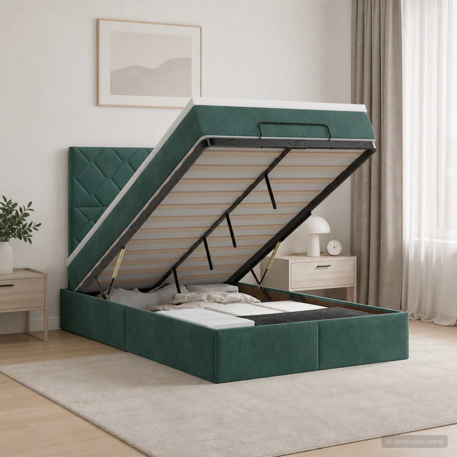 Ottoman Bett mit Matratze Dunkelgrün 120 x 200 cm Samt