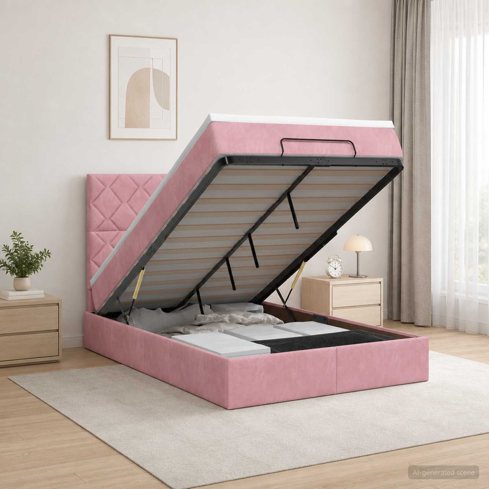 Ottoman Bett mit Matratze mit Kopfteil Rosa 120 x 200 cm Samt