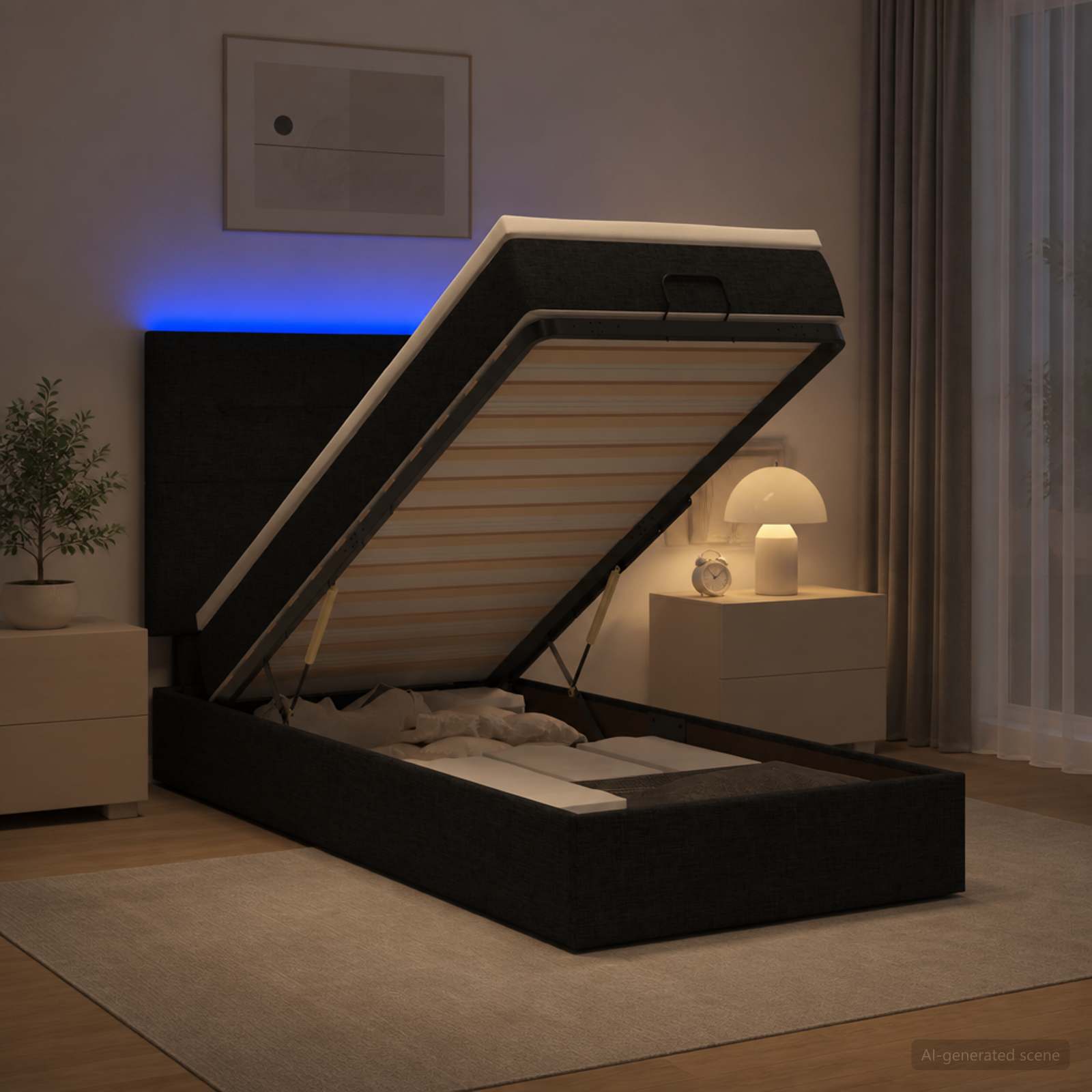 Ottoman-Bett mit Matratze und LED Schwarz 80 x 200 cm Stoff