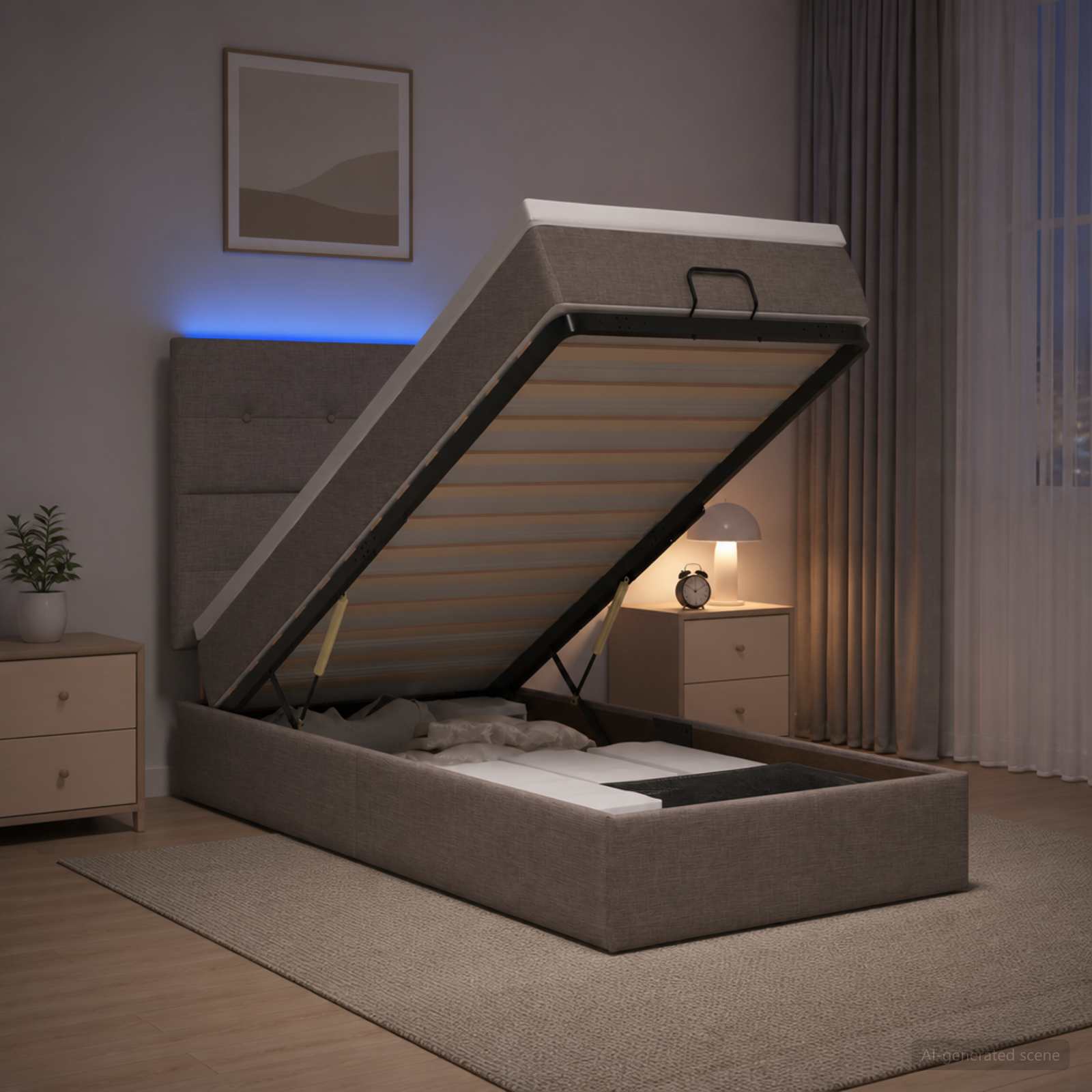Ottoman-Bett mit Matratze und LED Taupe 100 x 200 cm Stoff
