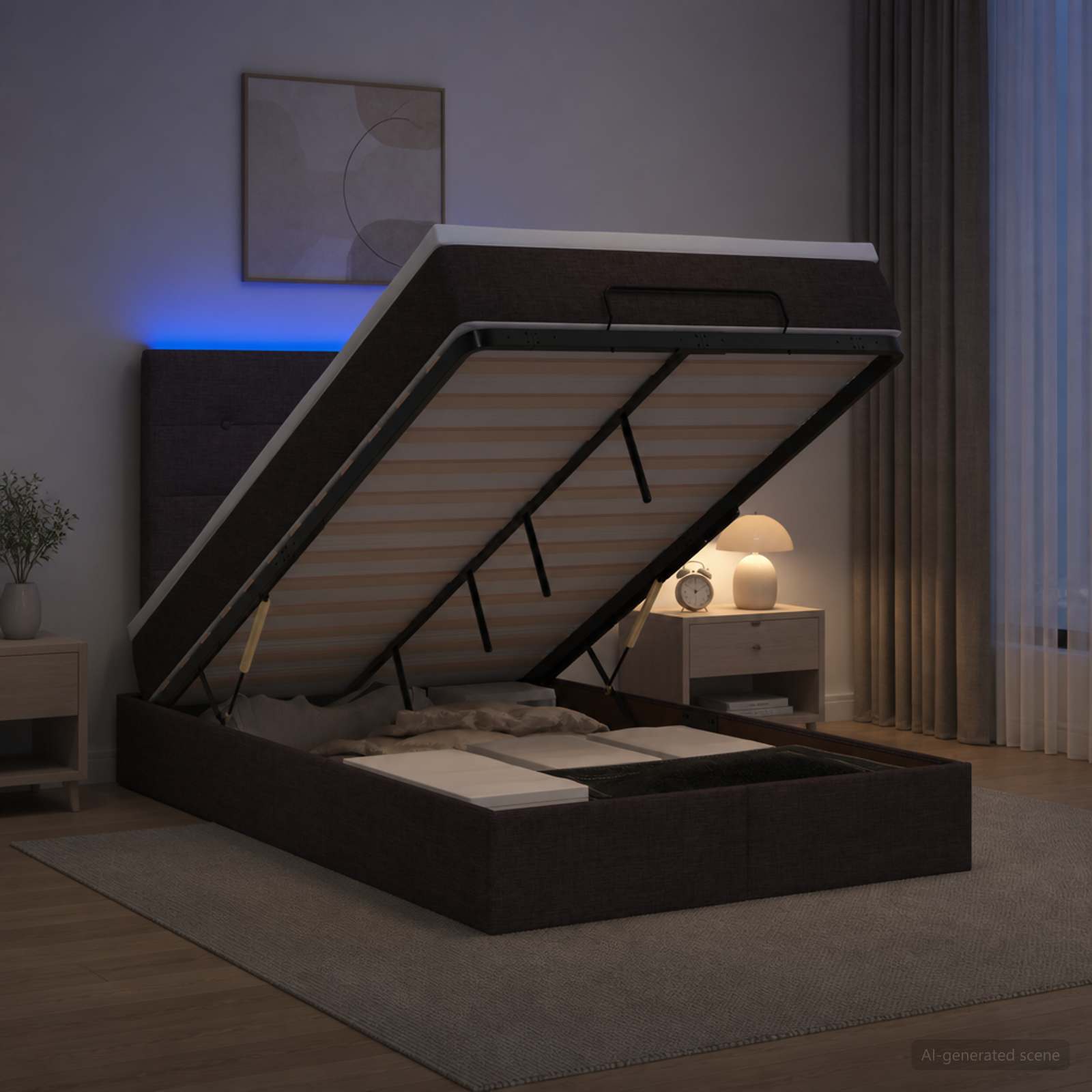 Ottoman-Bett mit Matratze und LED Dunkelbraun 120 x 190 cm