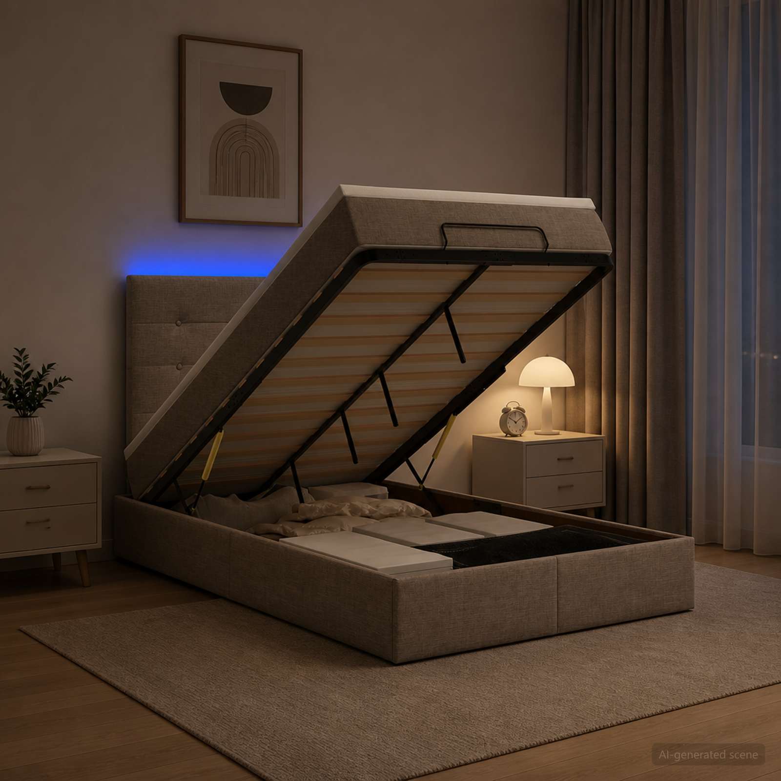 Ottoman-Bett mit Matratze und LED Taupe 120 x 190 cm Stoff