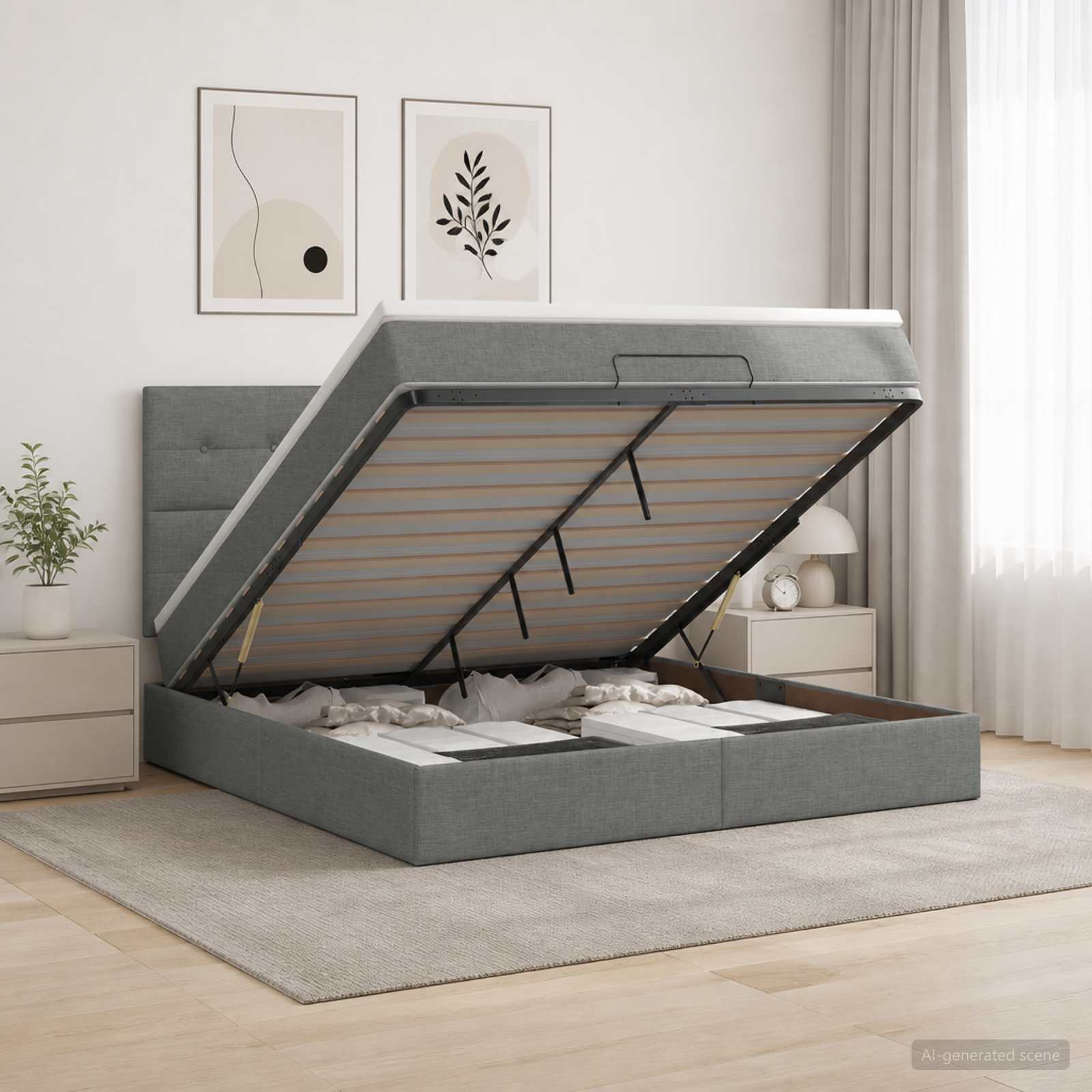 Ottoman Bett mit Matratze Dunkelgrau 140 x 190 cm Stoff