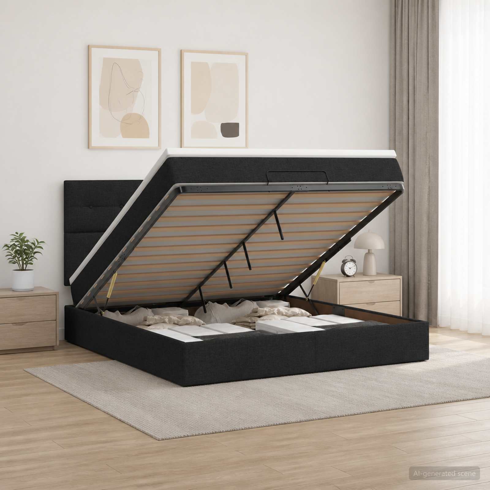 Ottoman Bett mit Matratze Schwarz 140 x 190 cm Stoff
