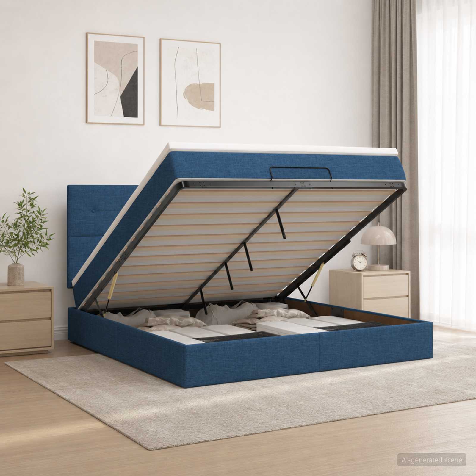 Ottoman-Bett mit Matratze und LED Blau 140 x 190 cm Stoff