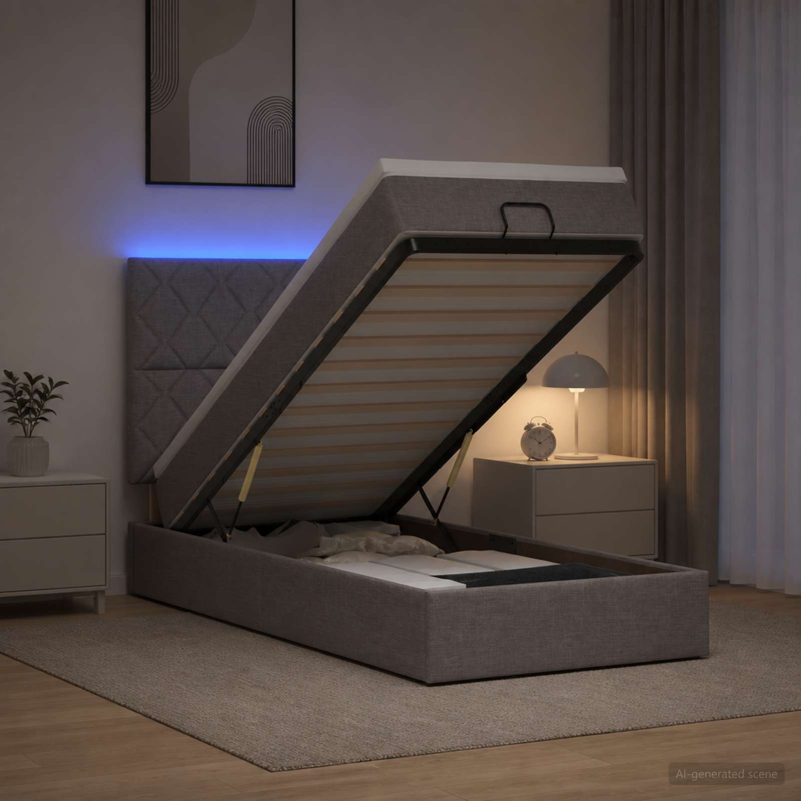 Ottoman-Bett mit Matratze und LED Taupe 90 x 200 cm Stoff