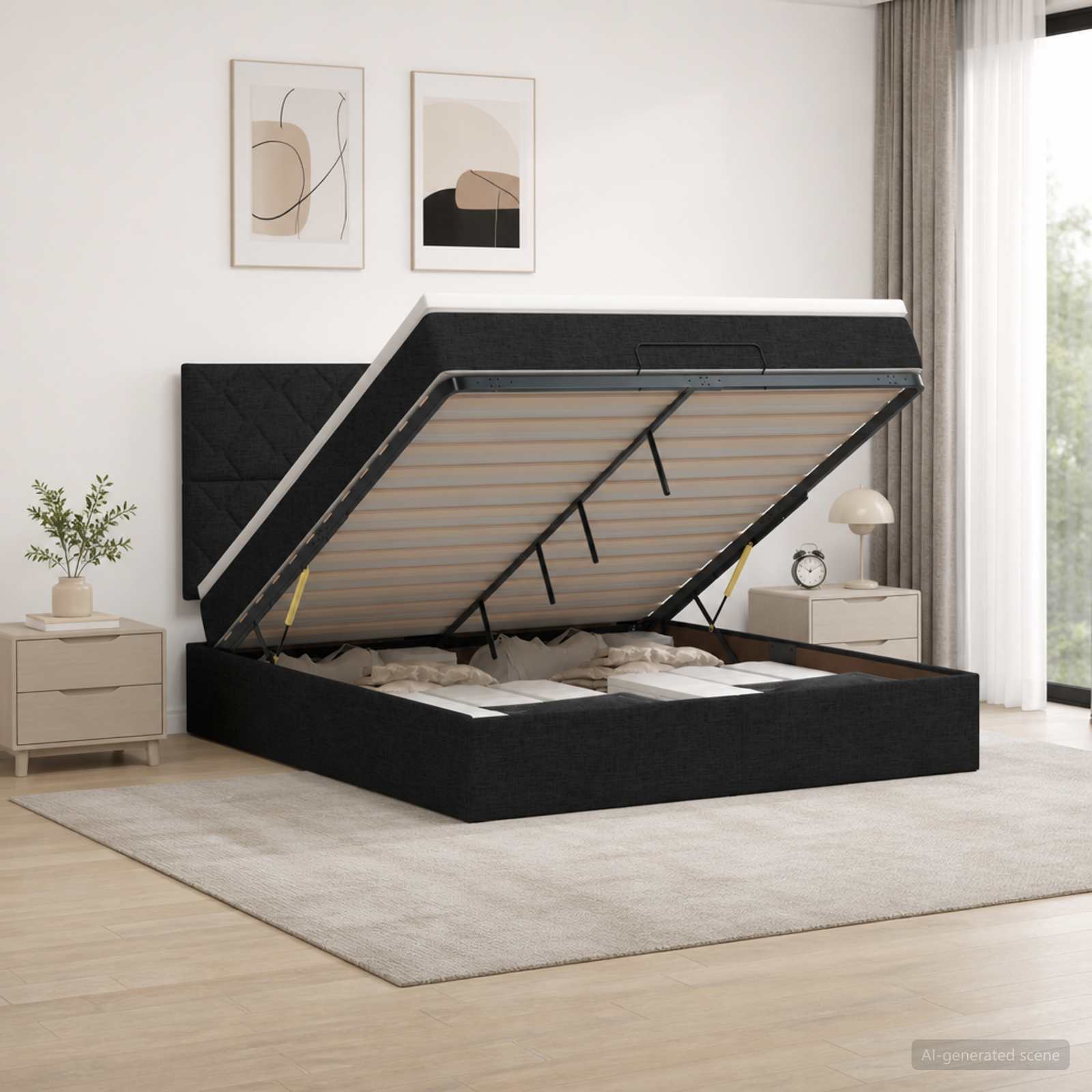 Ottoman Bett mit Matratze Schwarz 140 x 190 cm Stoff