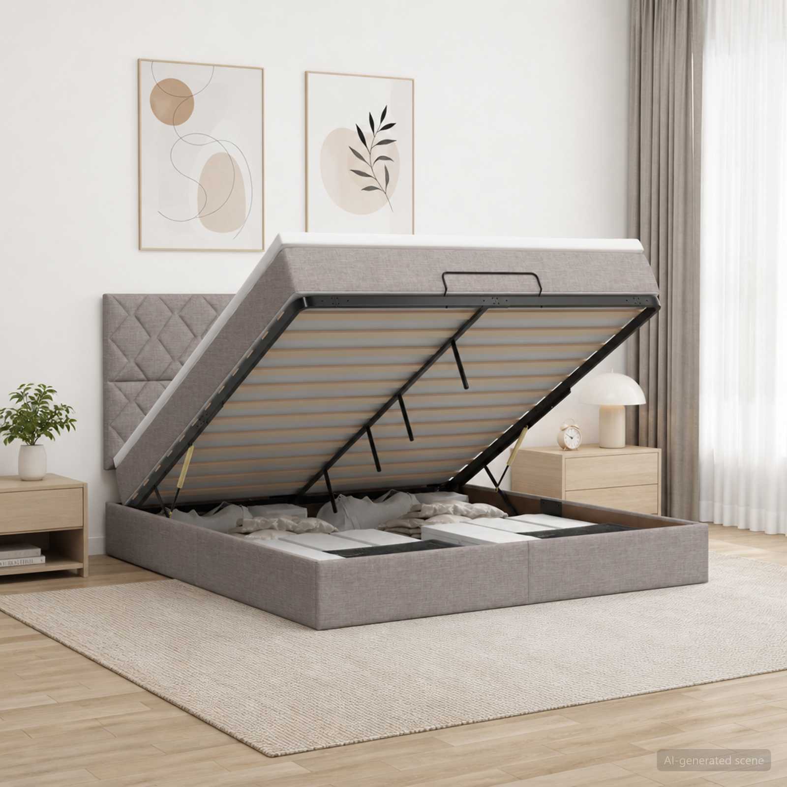 Ottoman Bett mit Matratze mit Kopfteil Taupe 140 x 190 cm Stoff