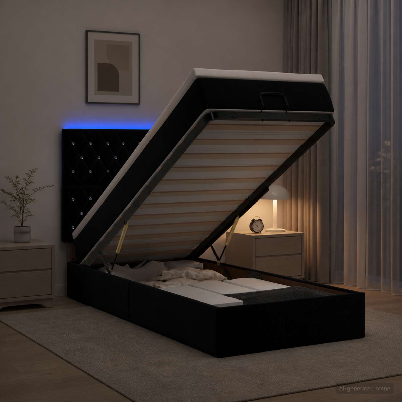 Ottoman-Bett mit Matratze und LED Schwarz 80 x 200 cm Samt