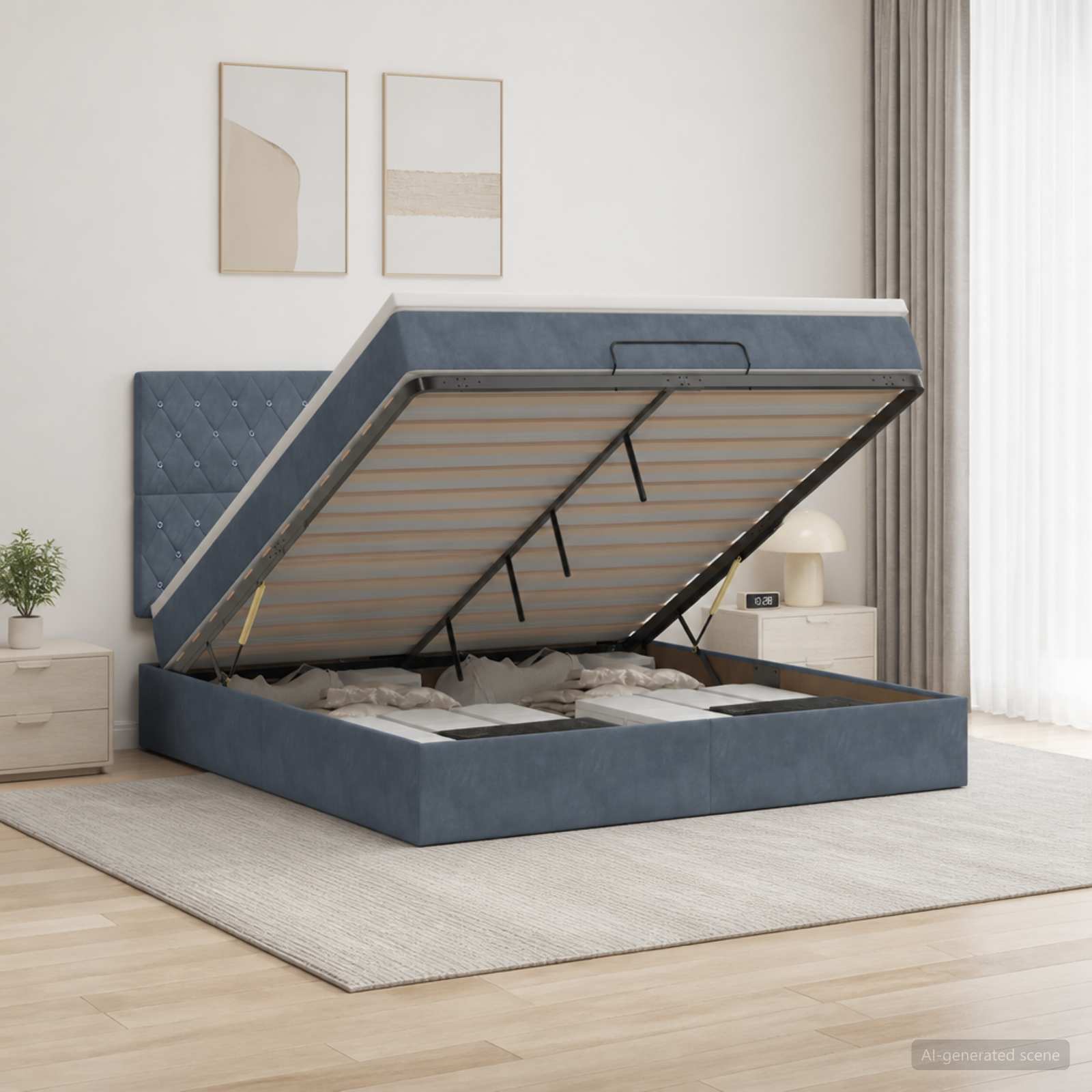 Ottoman Bett mit Matratze Dunkelgrau 140 x 190 cm Samt